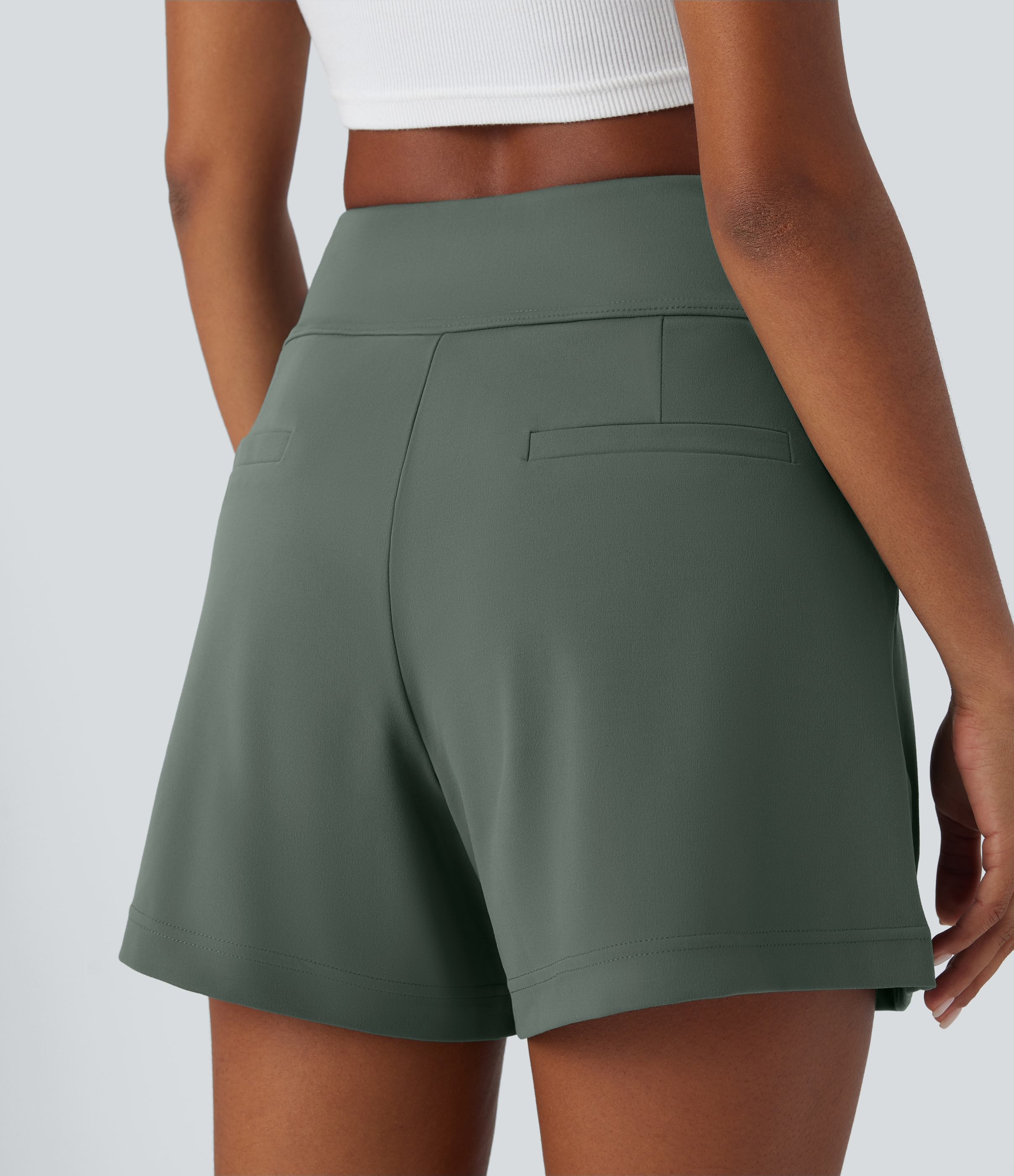 Halara High Waisted Plicated Side Pocket Wide Leg Work Shorts  - Deep Aquamarine - S 