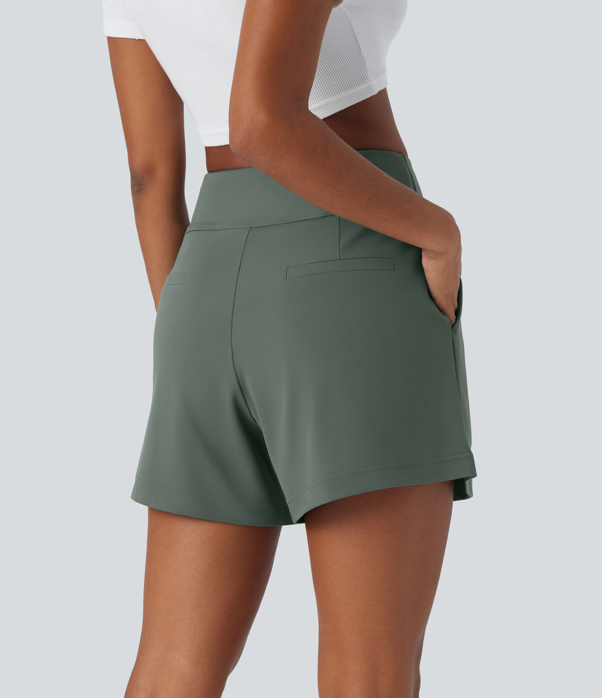 Halara High Waisted Plicated Side Pocket Wide Leg Work Shorts  - Deep Aquamarine - S 