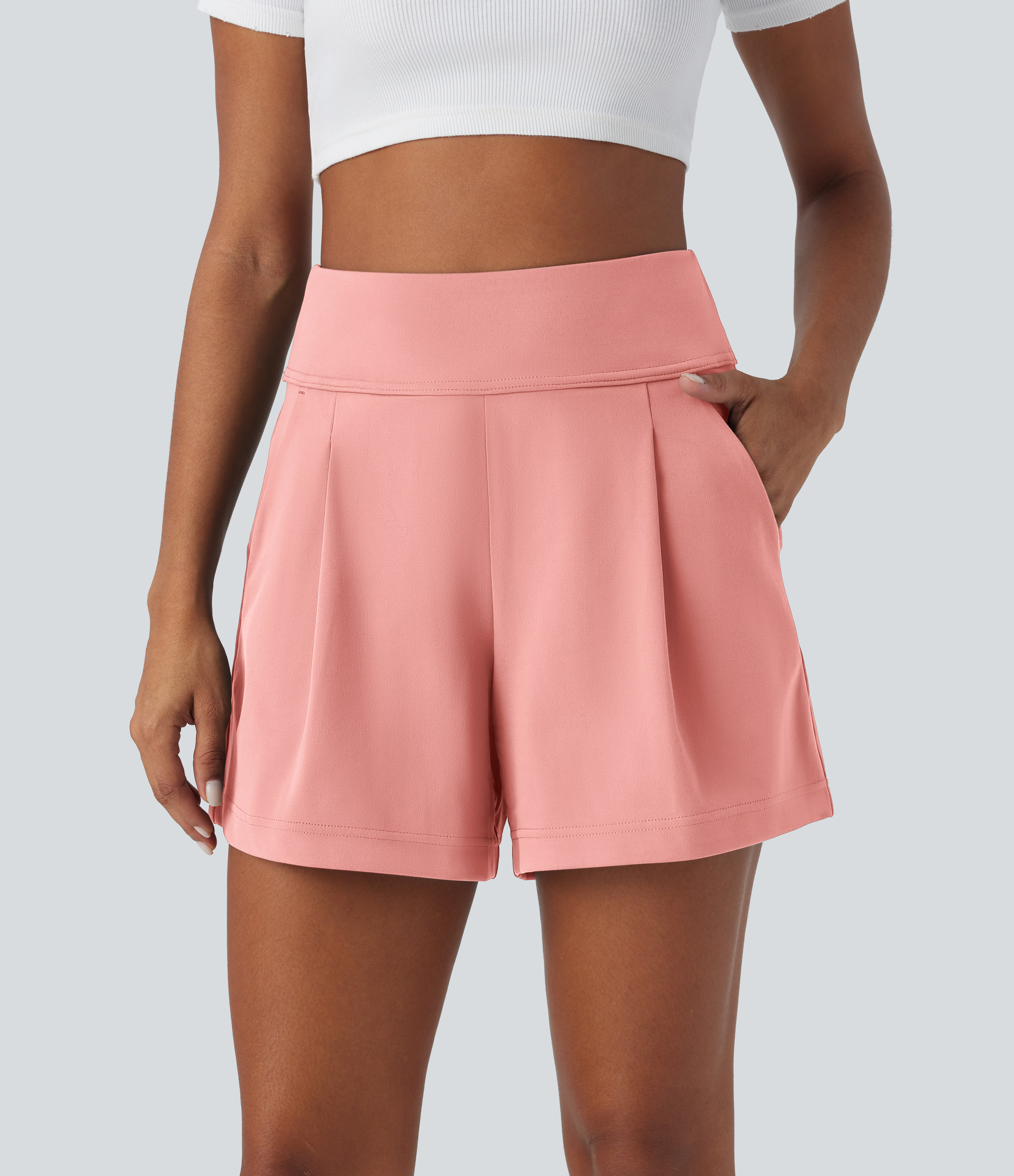 Halara High Waisted Plicated Side Pocket Wide Leg Work Shorts  - Candy Pink - S 