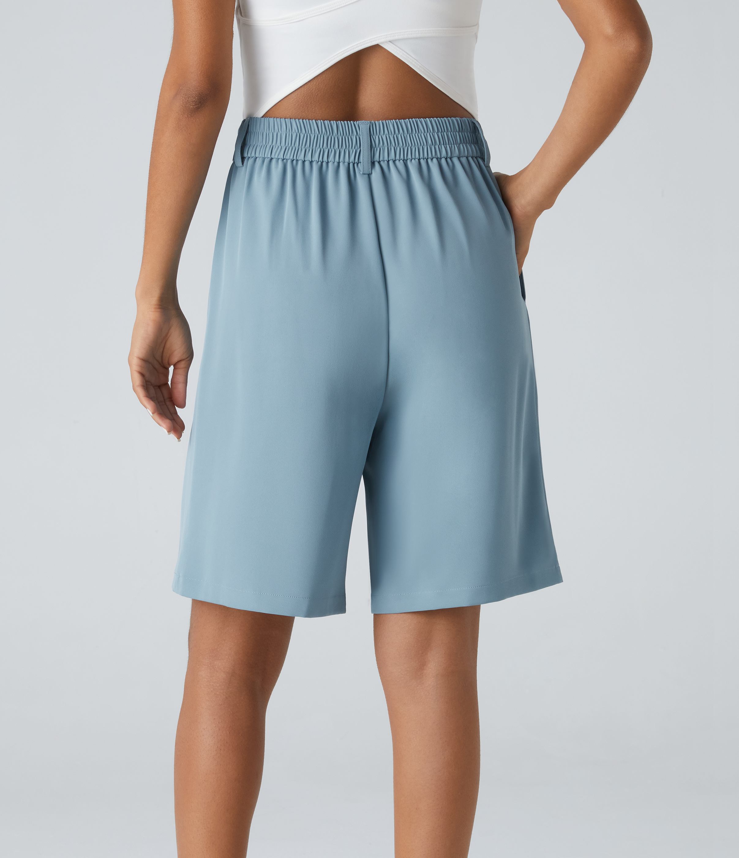 Halara High Waisted Side Pocket Bermuda Casual Shorts  - Forget-Me-Not - XL 
