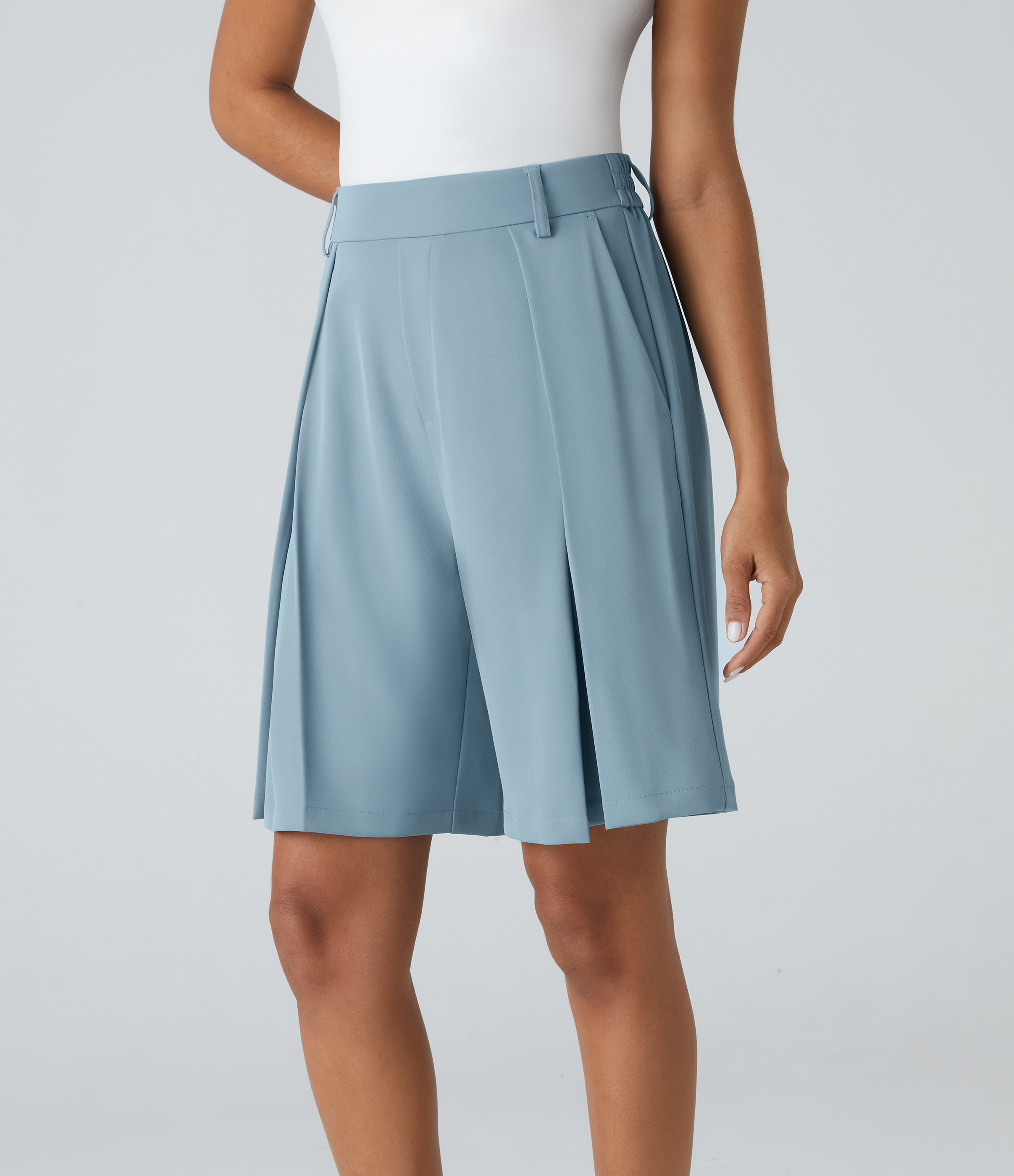 Halara High Waisted Side Pocket Bermuda Casual Shorts  - Forget-Me-Not - XL 