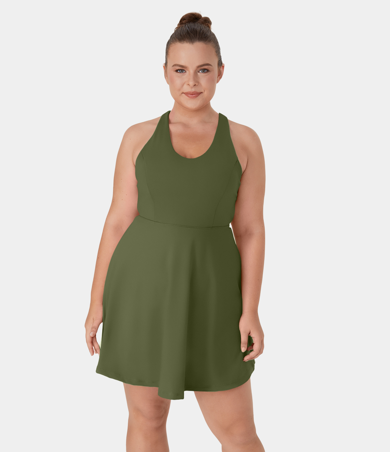 Halara Crisscross Backless Plain 2-Piece Plus Size Barre Ballet Dance Flared Dress-Venus  - Sphagnum - 4X 
