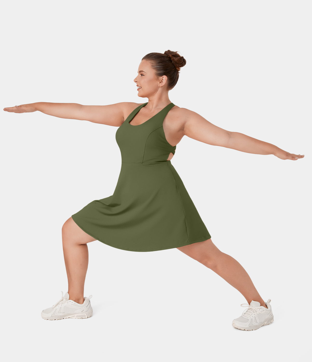 Halara Crisscross Backless Plain 2-Piece Plus Size Barre Ballet Dance Flared Dress-Venus  - Sphagnum - 4X 