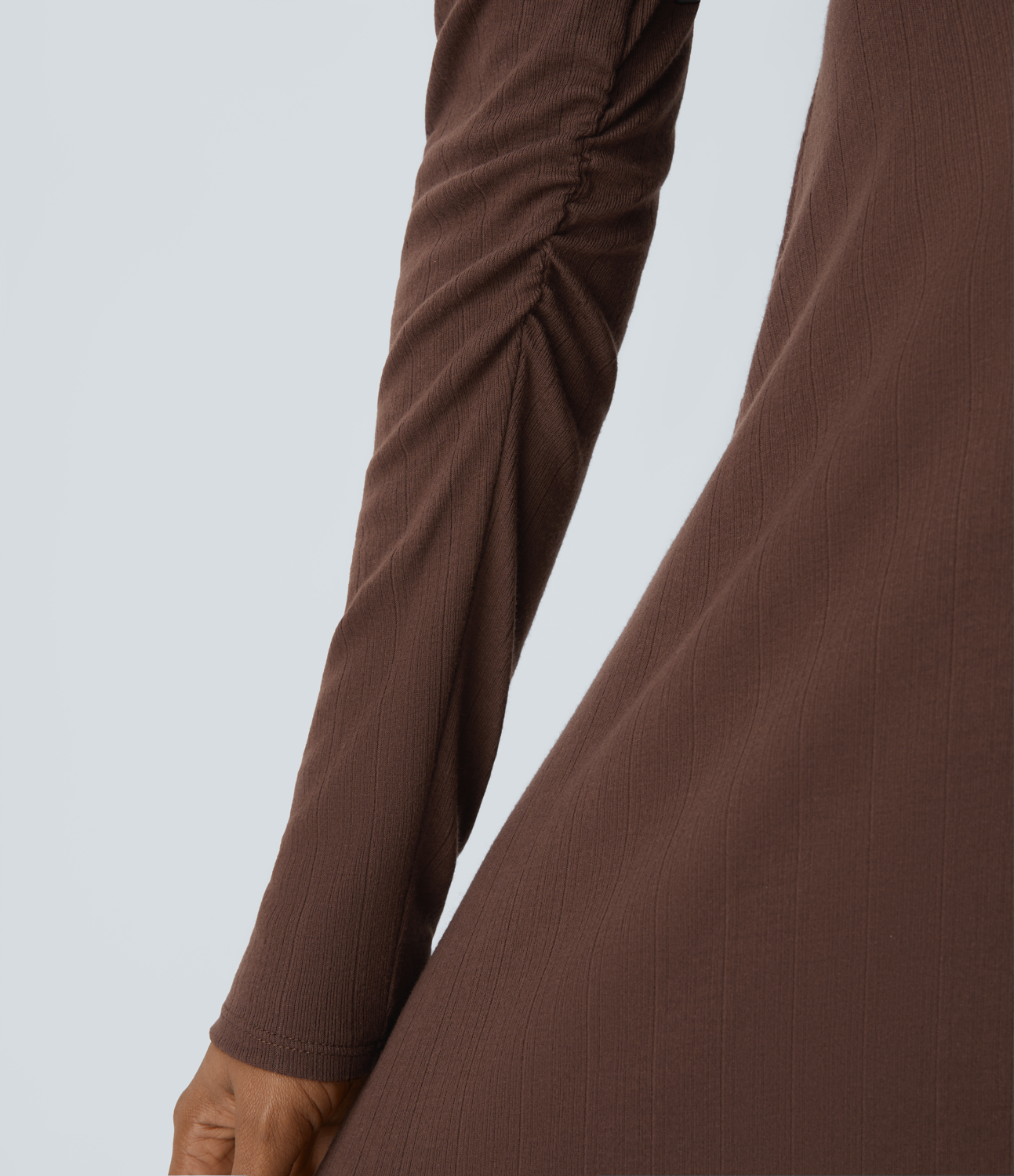 Halara Ribbed Knit Cowl Neck Long Sleeve Ruched Side Pocket Maxi Casual Dress Casual Dress - Chocolate Fondant - M slip dress beach dress 