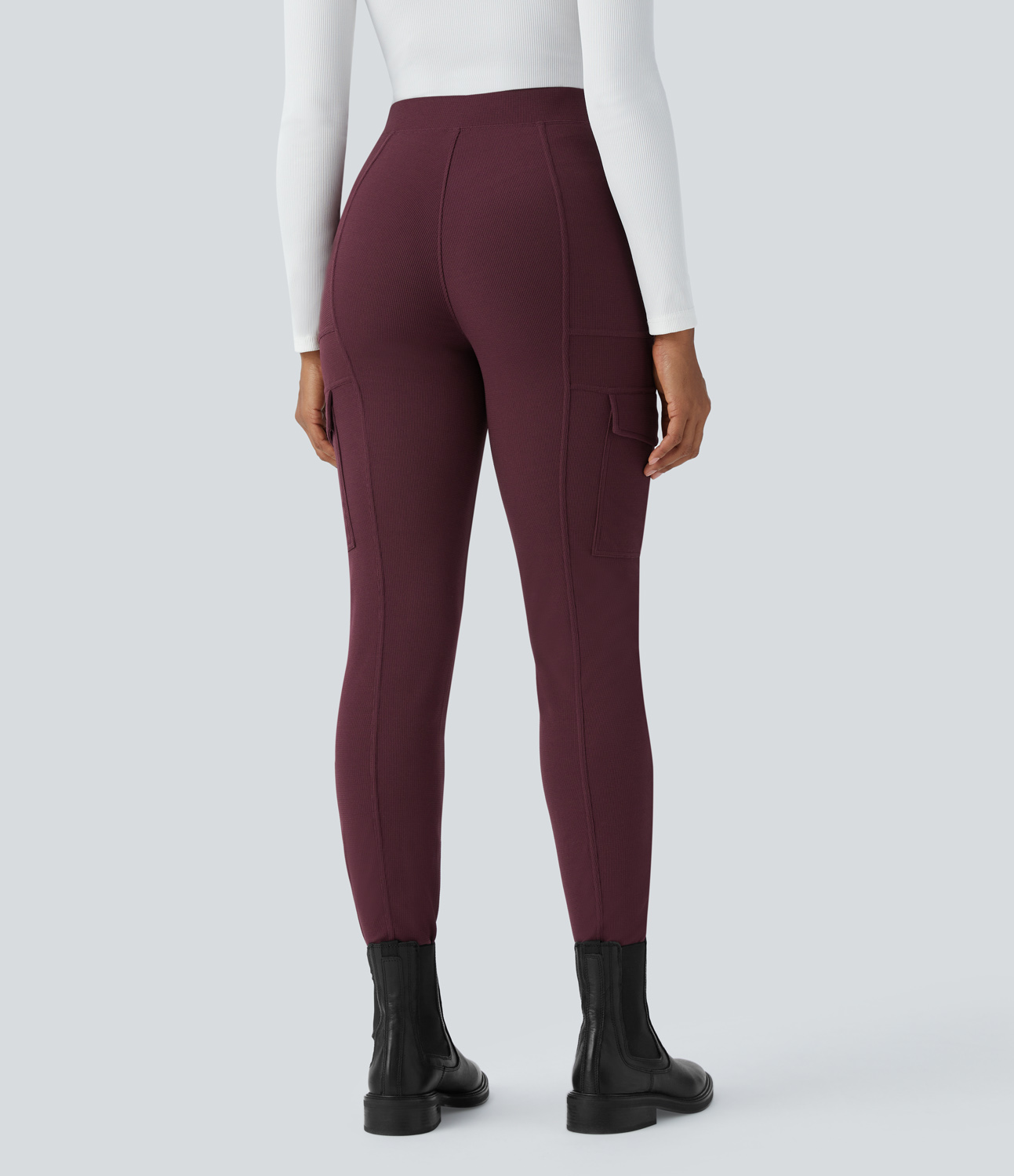 Halara High Waisted Multiple Pockets Waffle Casual Skinny Pants  - Evening Red - S(regular) 