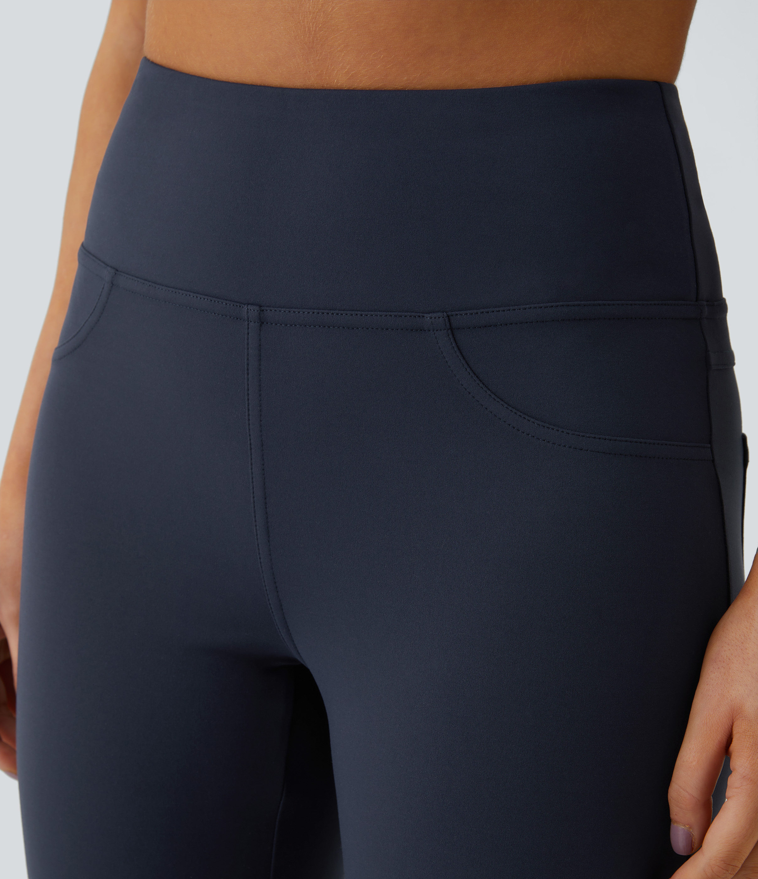 Halara High Waisted Back Pocket Capri Flare Yoga Leggings  - Midnight Blue - XS(regular) gym leggings leggings with pockets 