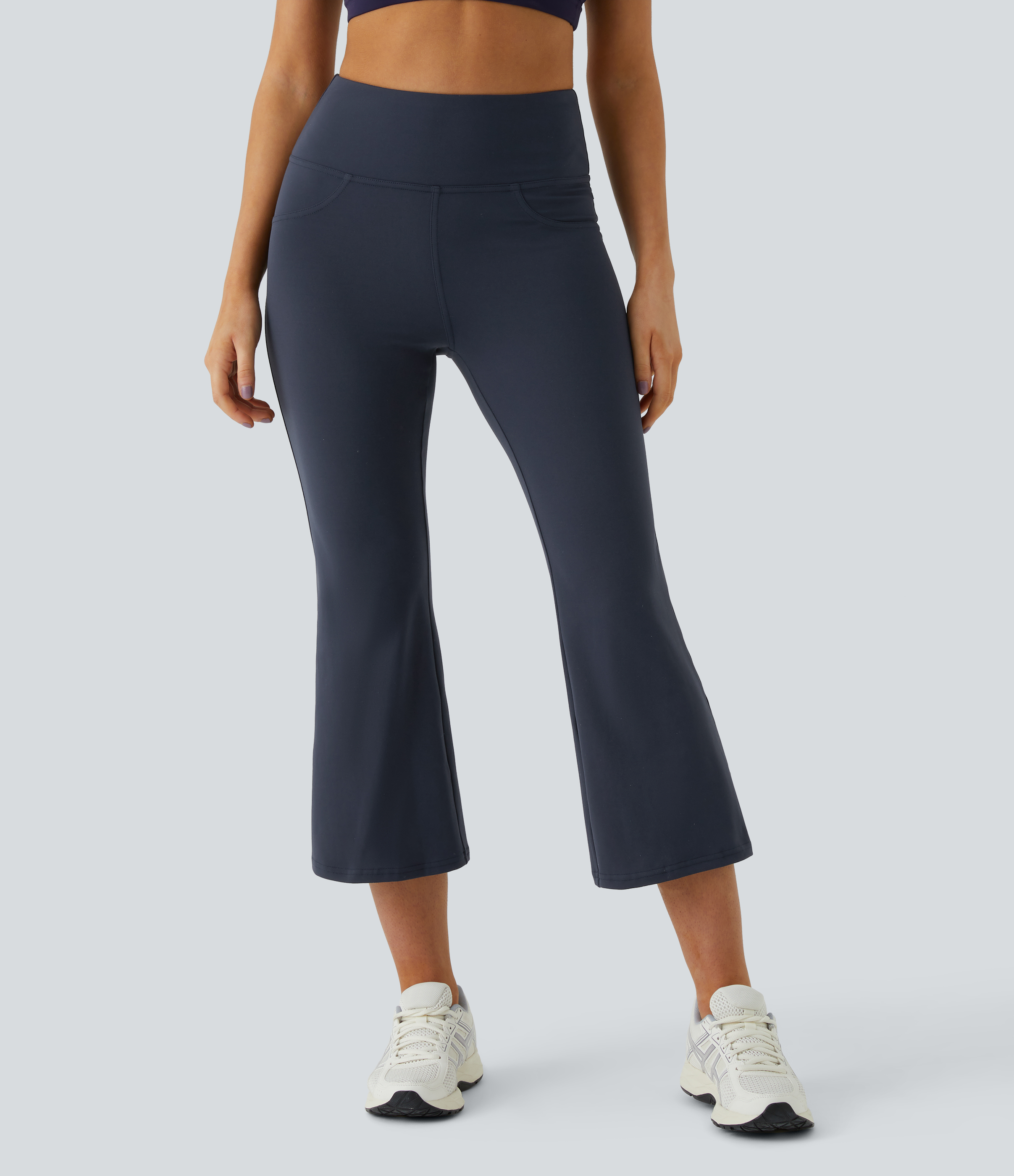Halara High Waisted Back Pocket Capri Flare Yoga Leggings  - Midnight Blue - XS(regular) gym leggings leggings with pockets 