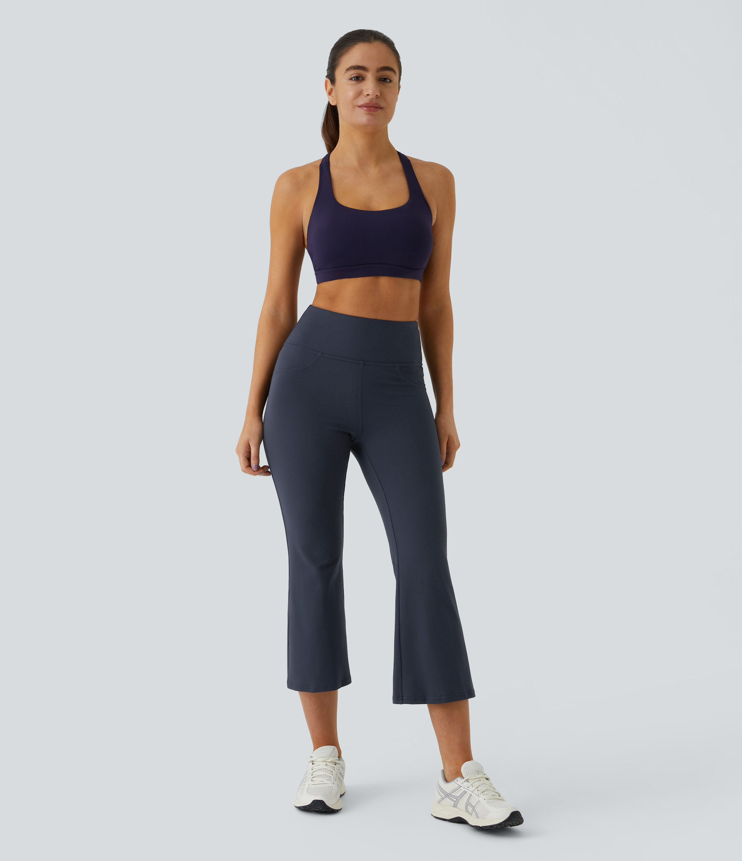 Halara High Waisted Back Pocket Capri Flare Yoga Leggings  - Midnight Blue - XS(regular) gym leggings leggings with pockets 