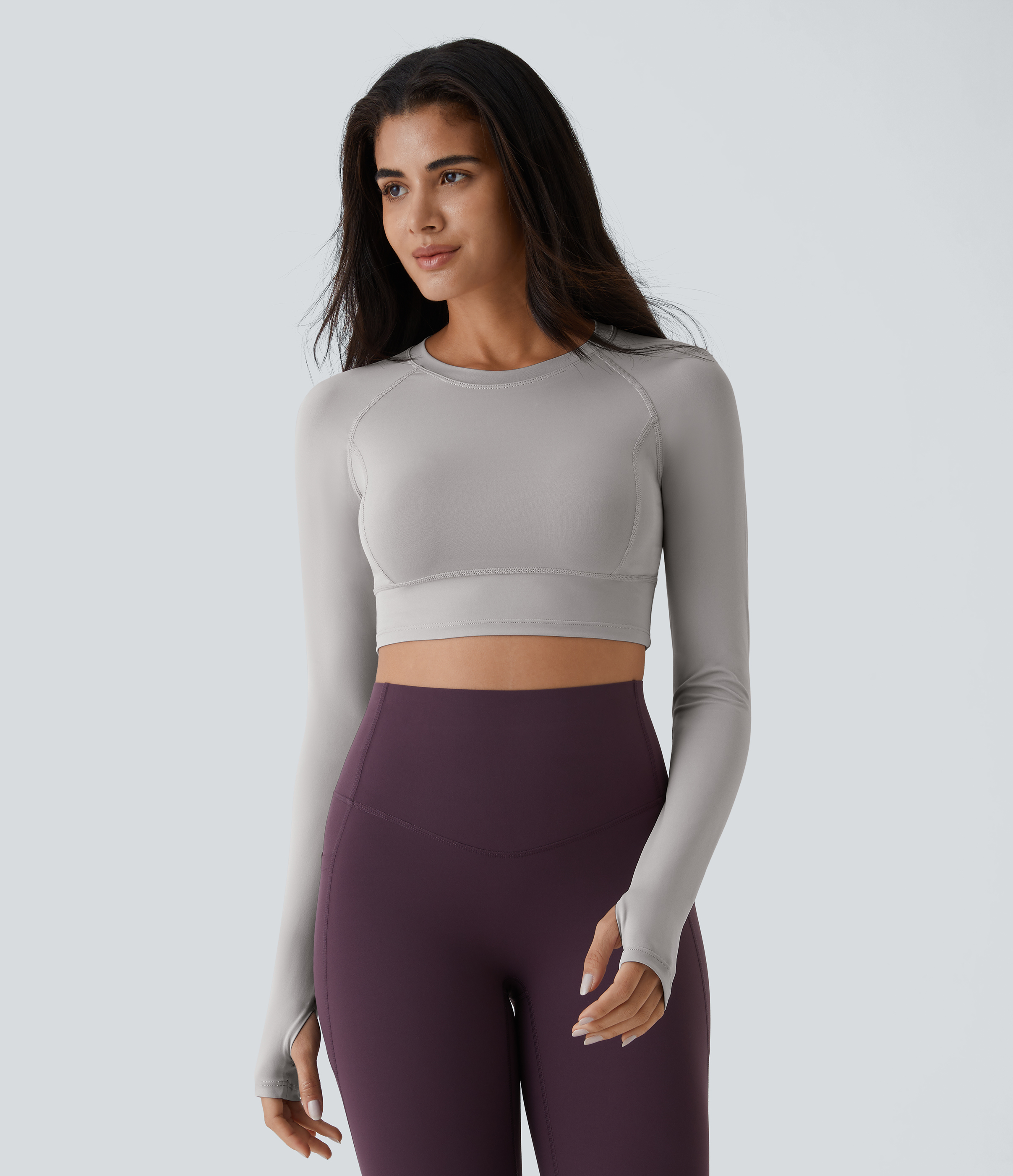 Halara Solid Thumb Hole Cropped Yoga Sports Top  - Mica Gray Denim - XS 