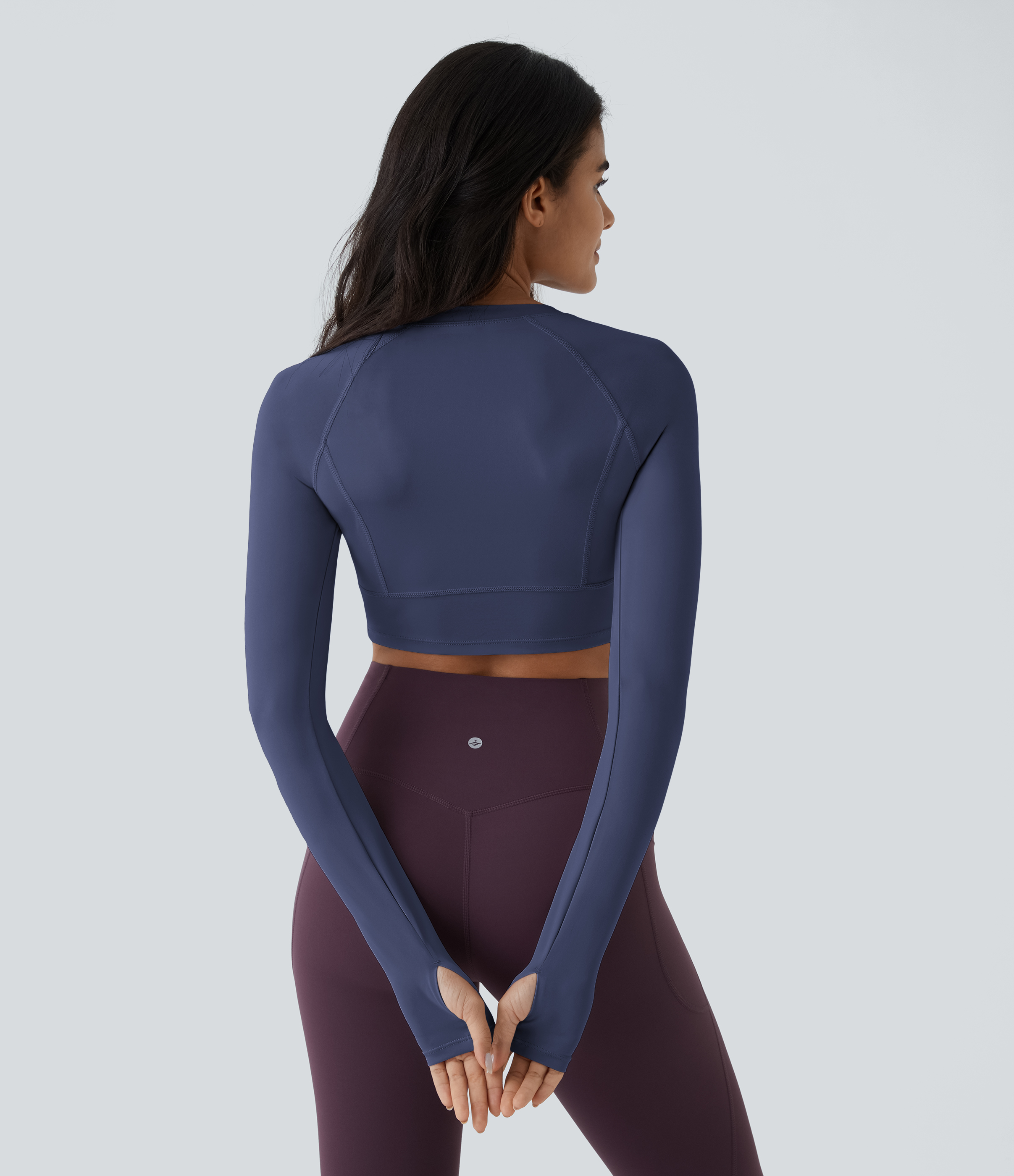 Halara Solid Thumb Hole Cropped Yoga Sports Top  - Mood Indigo - XS 