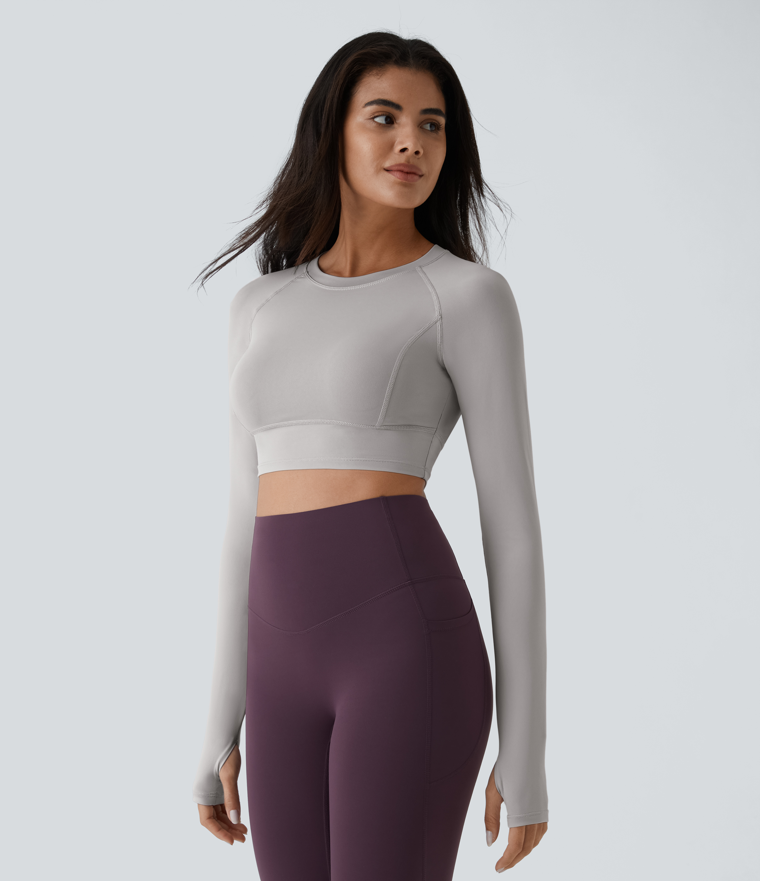 Halara Solid Thumb Hole Cropped Yoga Sports Top  - Mica Gray Denim - XS 