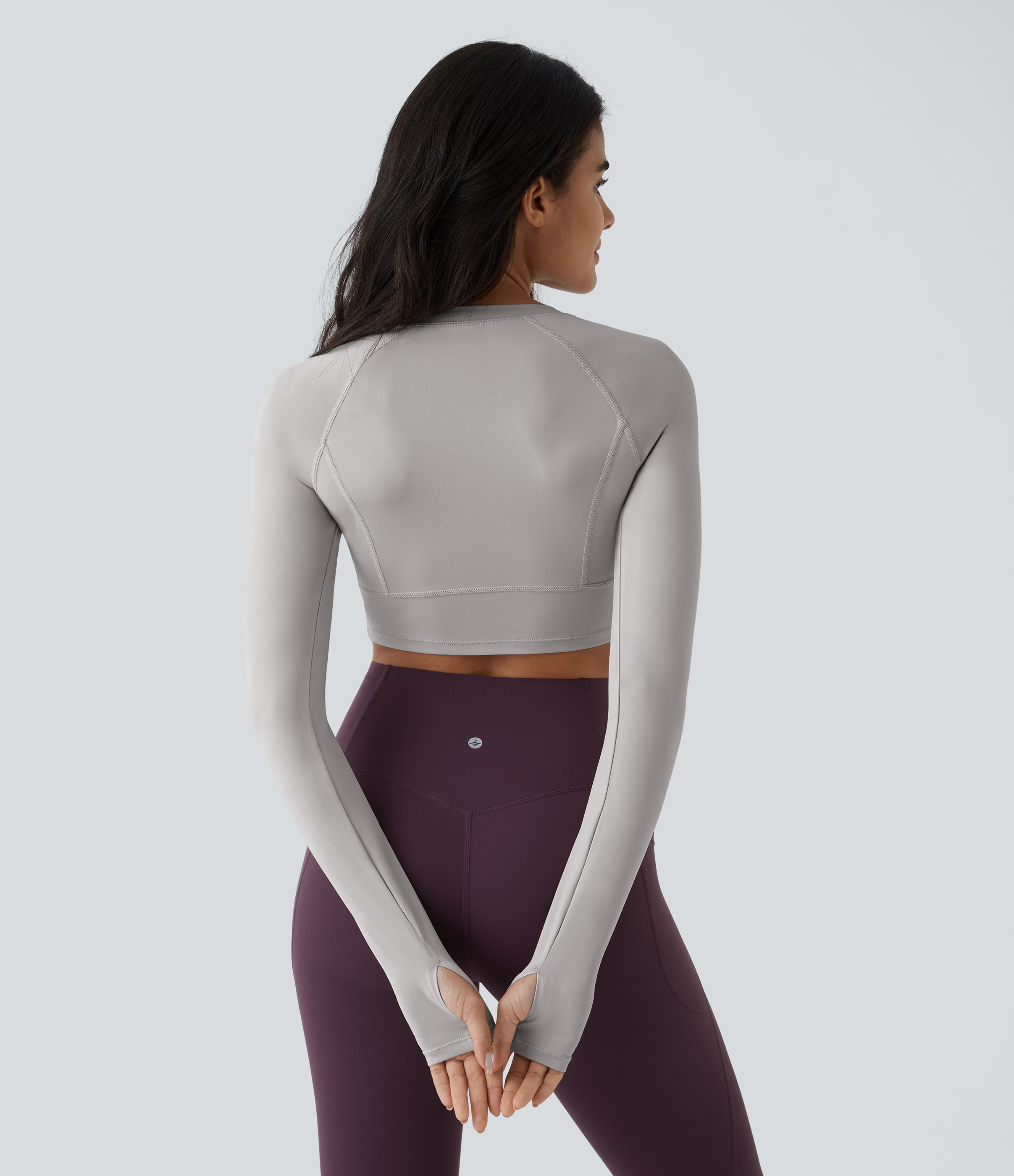 Halara Solid Thumb Hole Cropped Yoga Sports Top  - Mica Gray Denim - XS 