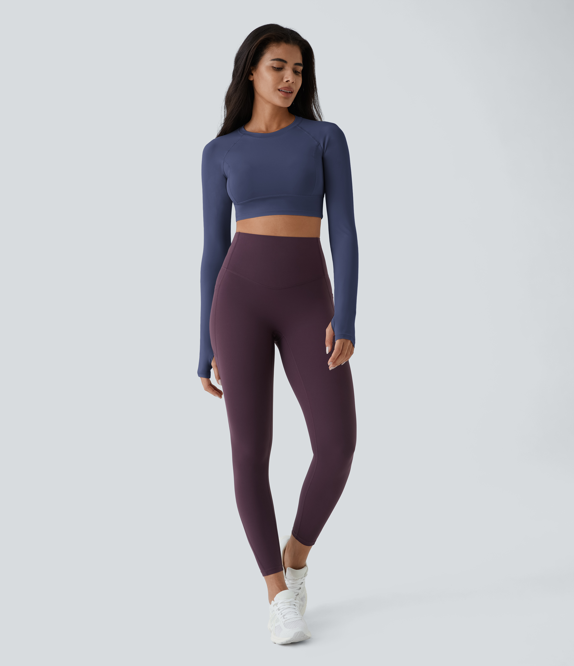 Halara Solid Thumb Hole Cropped Yoga Sports Top  - Mood Indigo - XS 
