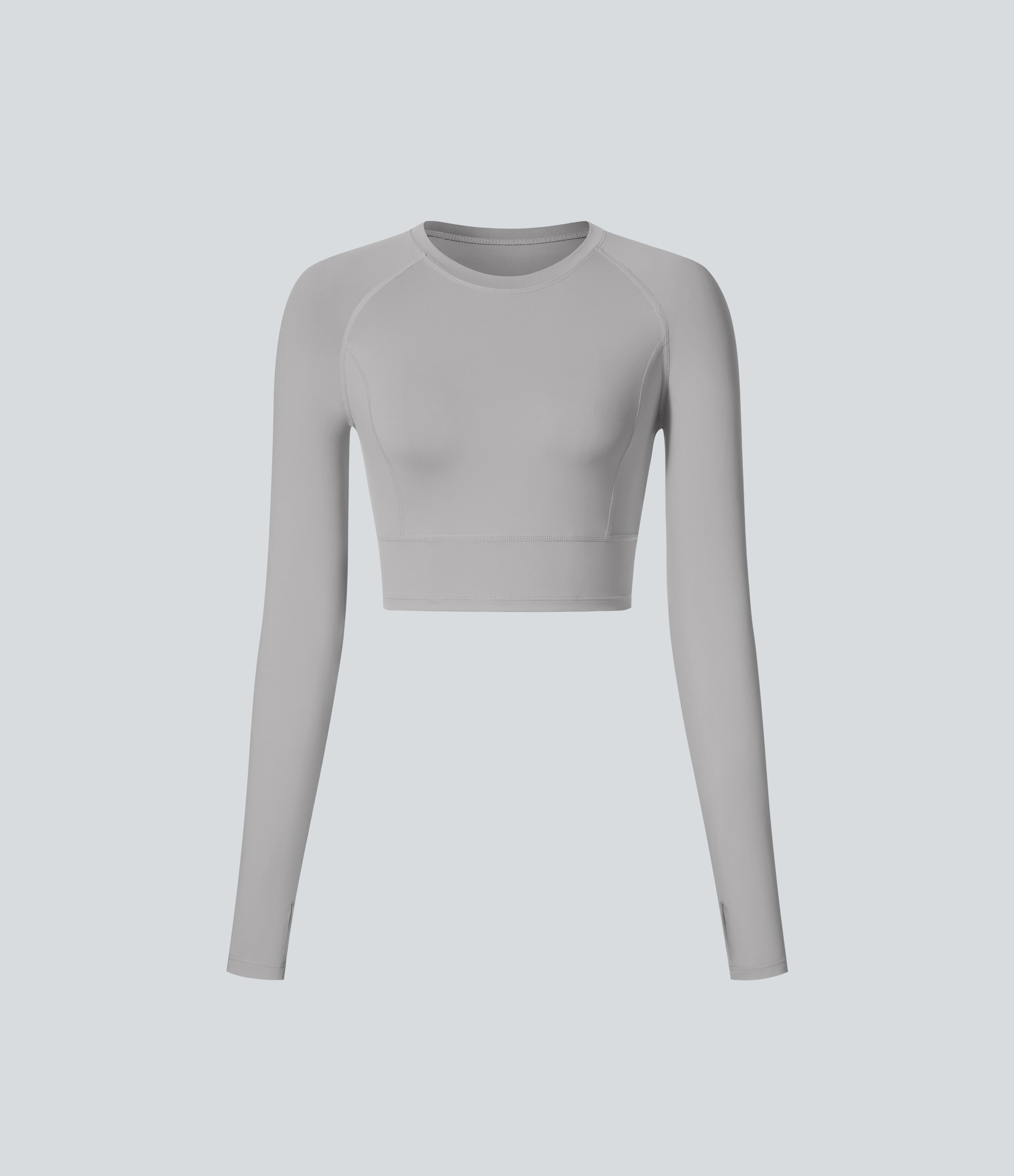 Halara Solid Thumb Hole Cropped Yoga Sports Top  - Mica Gray Denim - XS 