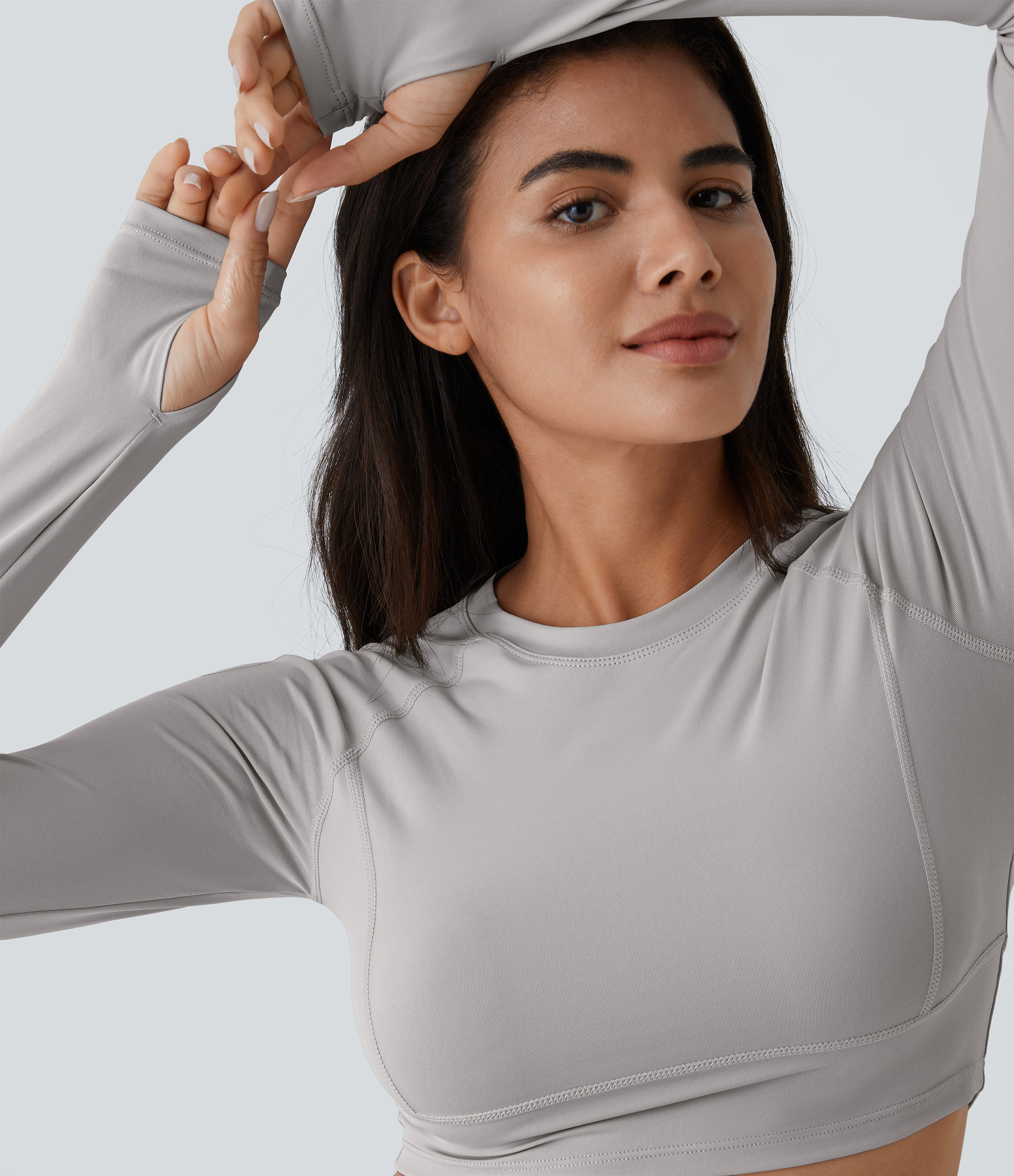 Halara Solid Thumb Hole Cropped Yoga Sports Top  - Mica Gray Denim - XS 