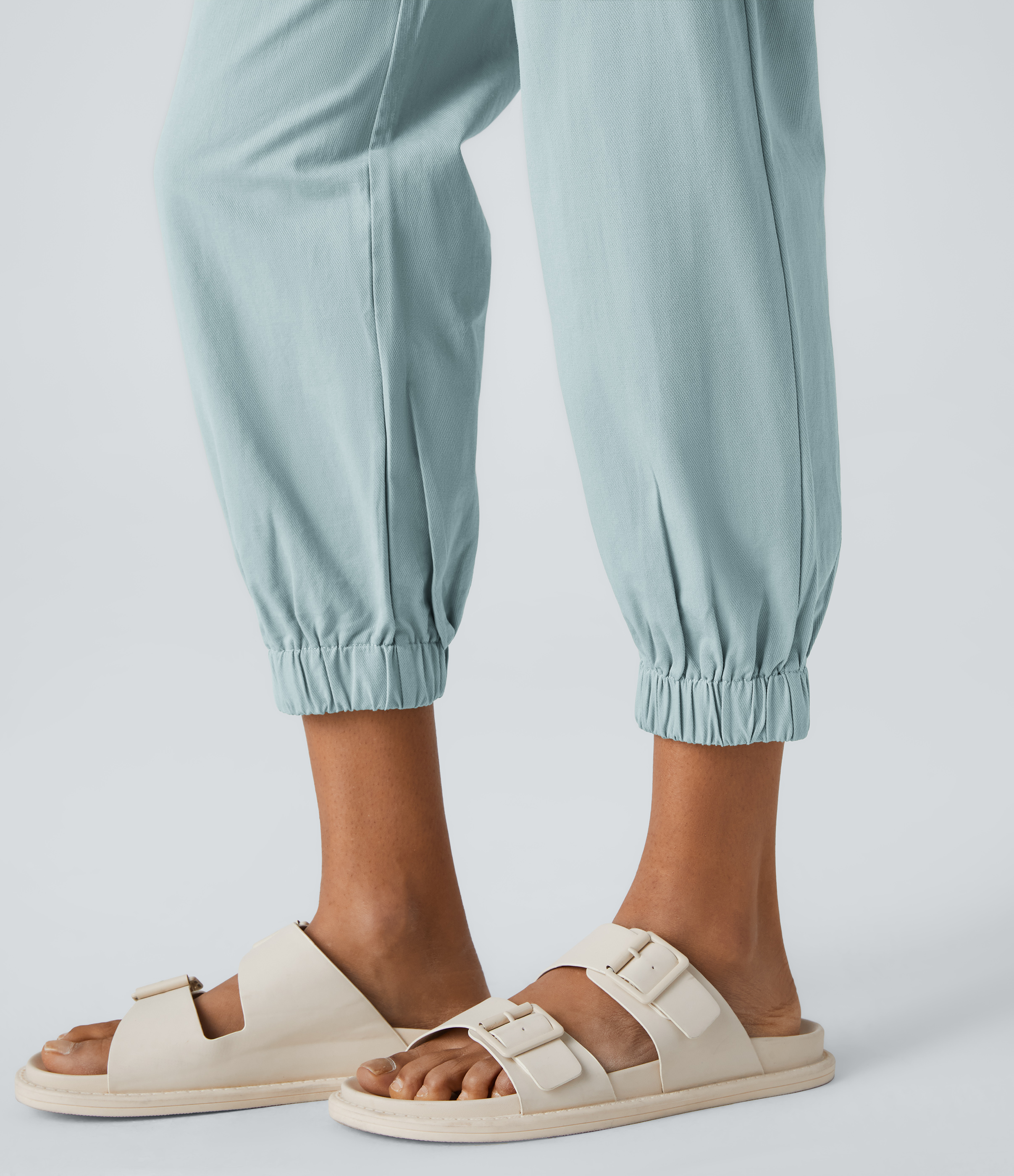 Halara Mid Rise Button Zipper Side Pocket Casual Cotton Joggers  - Misted Blue - S(regular) 