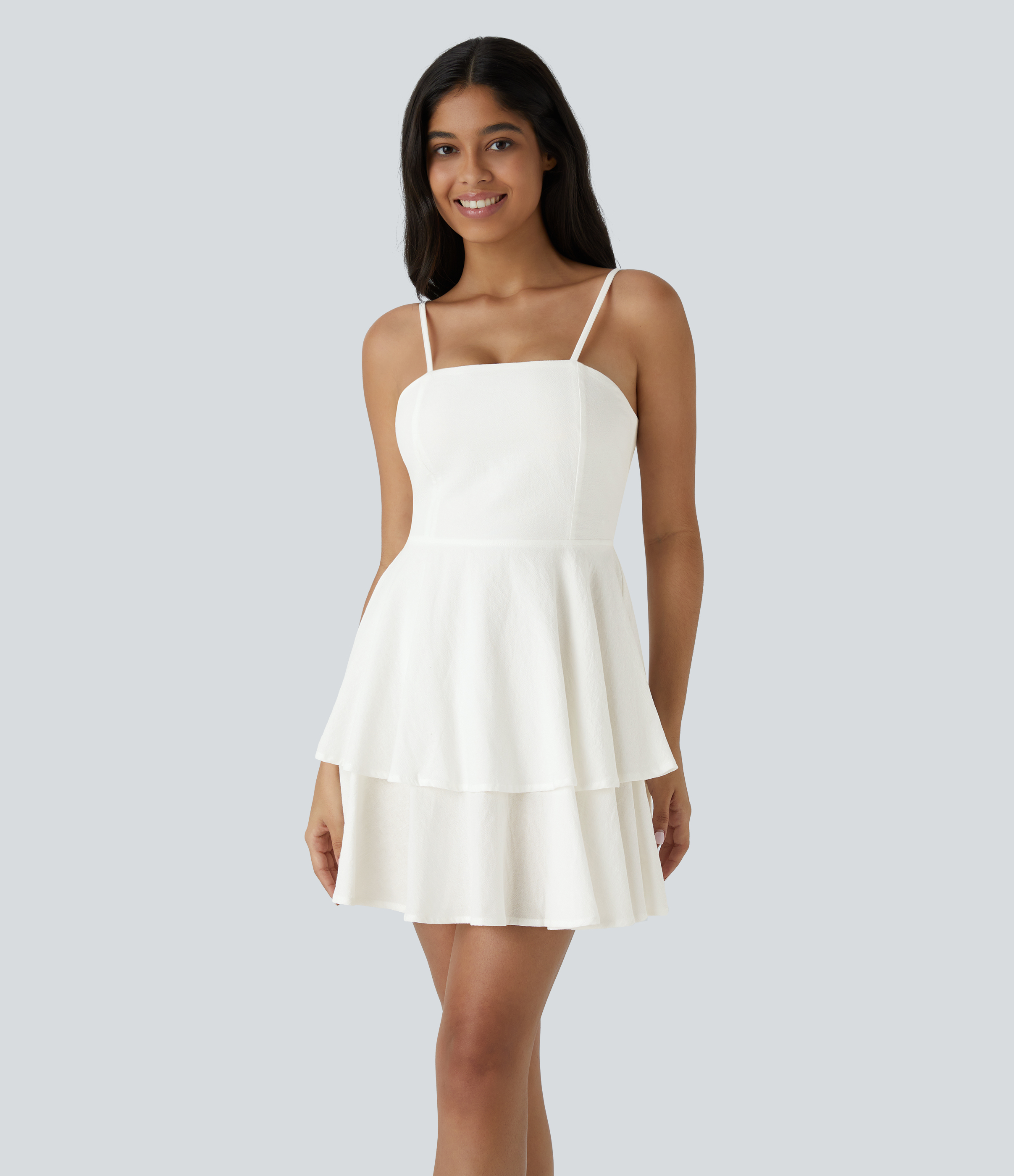 Halara Backless Adjustable Strap Tie Back Tiered Ruffle Flowy Slip Mini Casual Cotton Dress Casual Dress - White - XS slip dress beach dress 