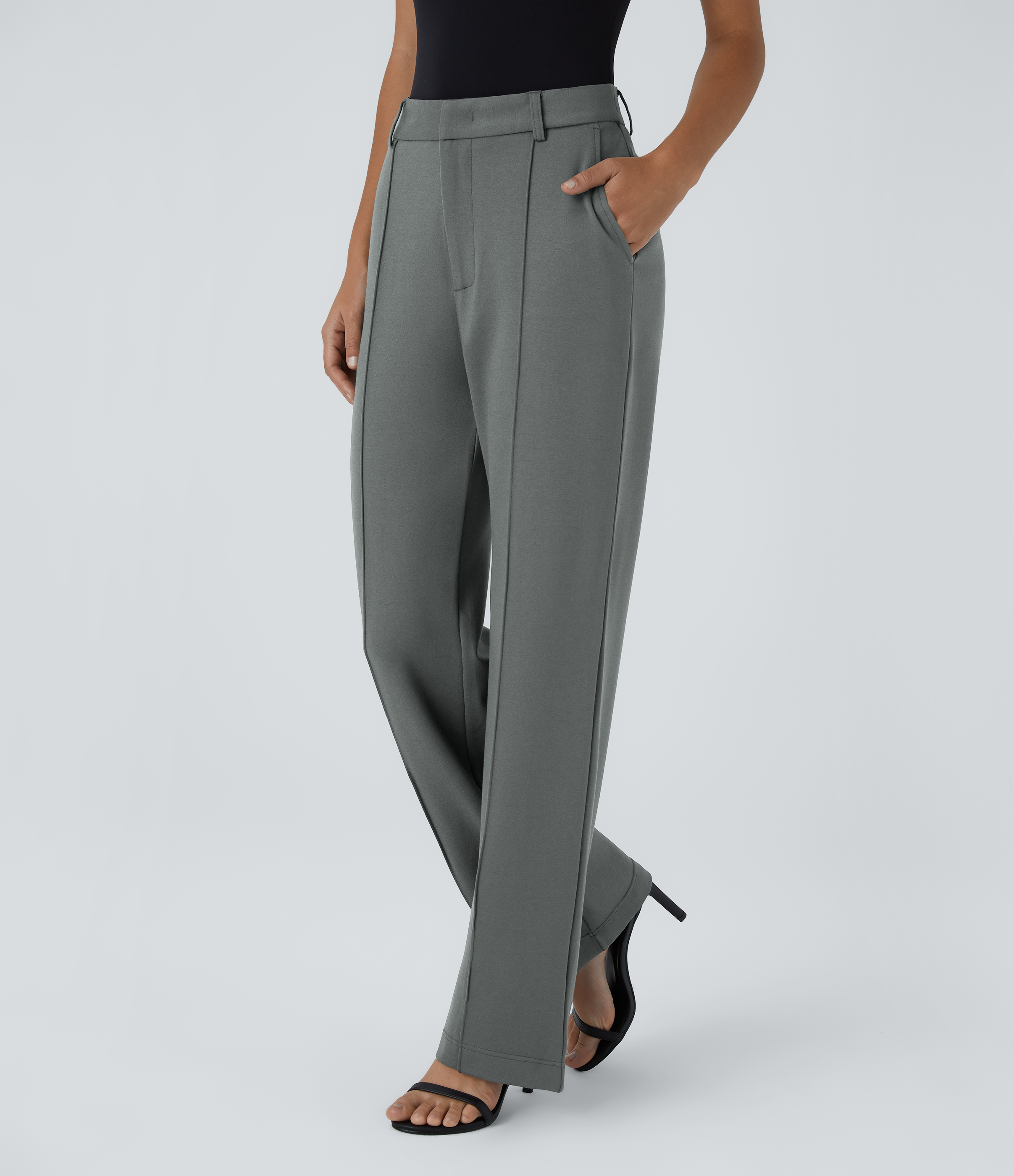 Halara High Waisted Side Pocket Straight Leg Work Suit Pants  - Sedona Sage - L(regular) sweatpants jogger pants stacked sweatpants 