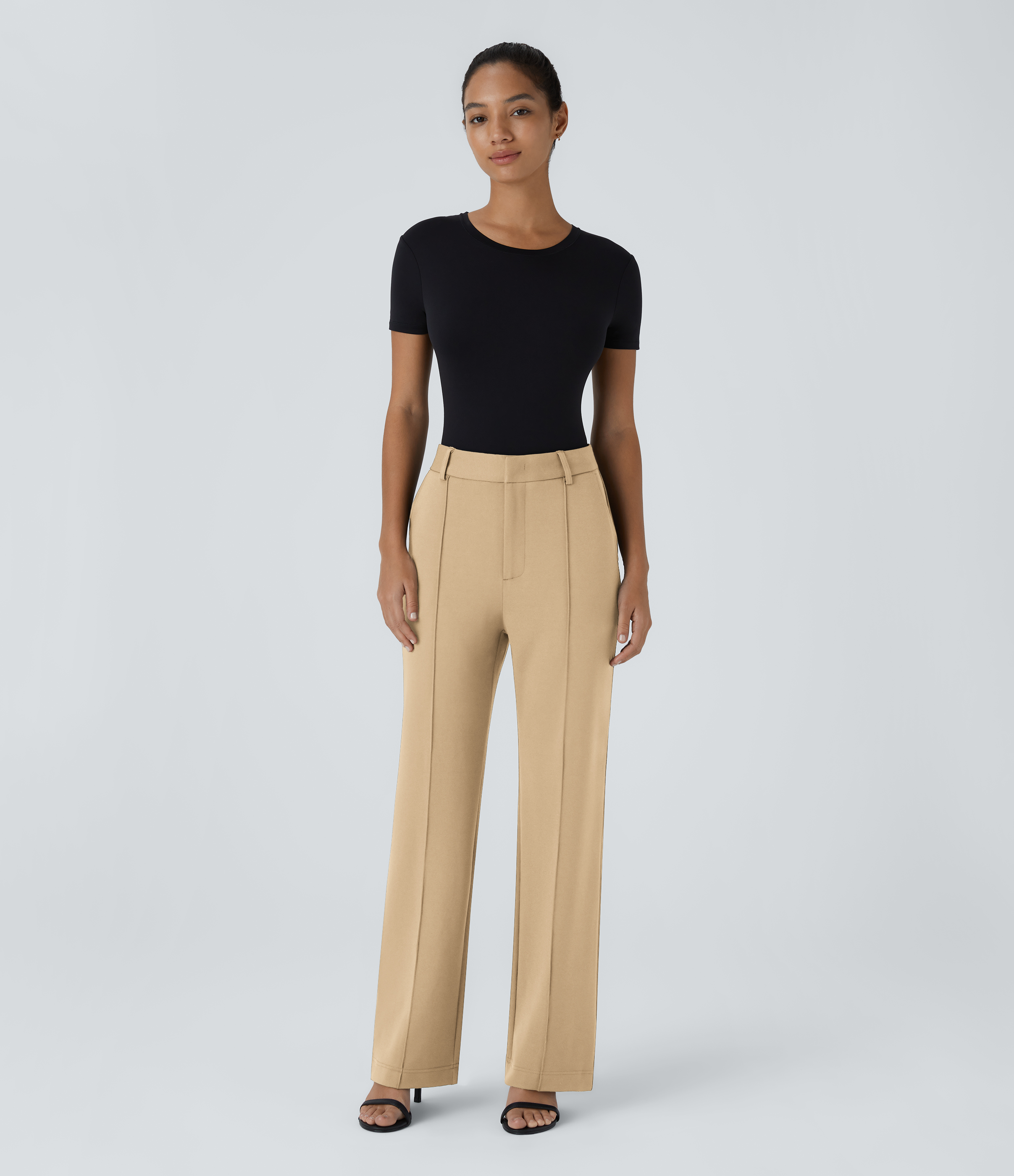 Halara High Waisted Side Pocket Straight Leg Work Suit Pants  - Taos Taupe - S(regular) sweatpants jogger pants stacked sweatpants 