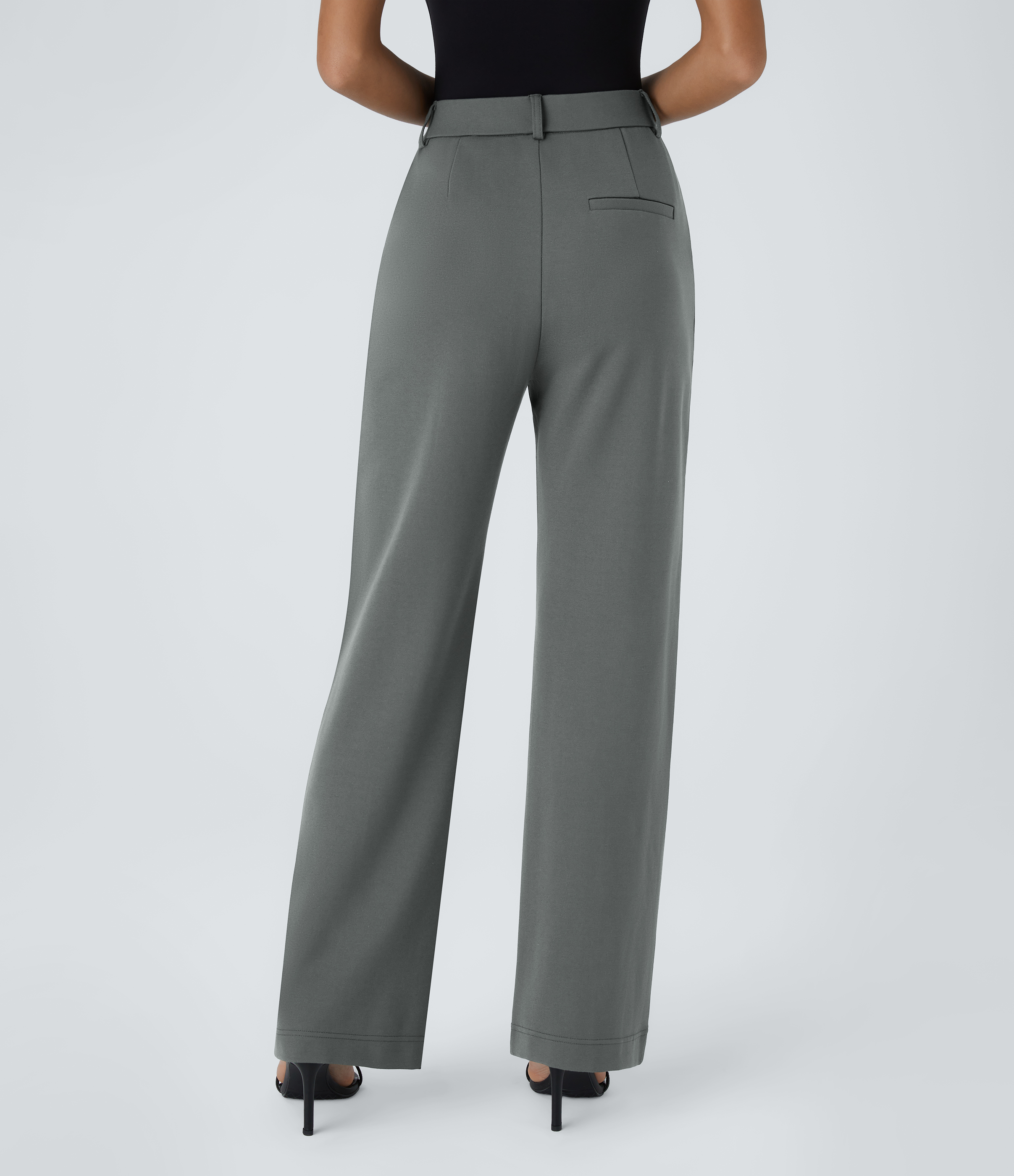 Halara High Waisted Side Pocket Straight Leg Work Suit Pants  - Sedona Sage - L(regular) sweatpants jogger pants stacked sweatpants 