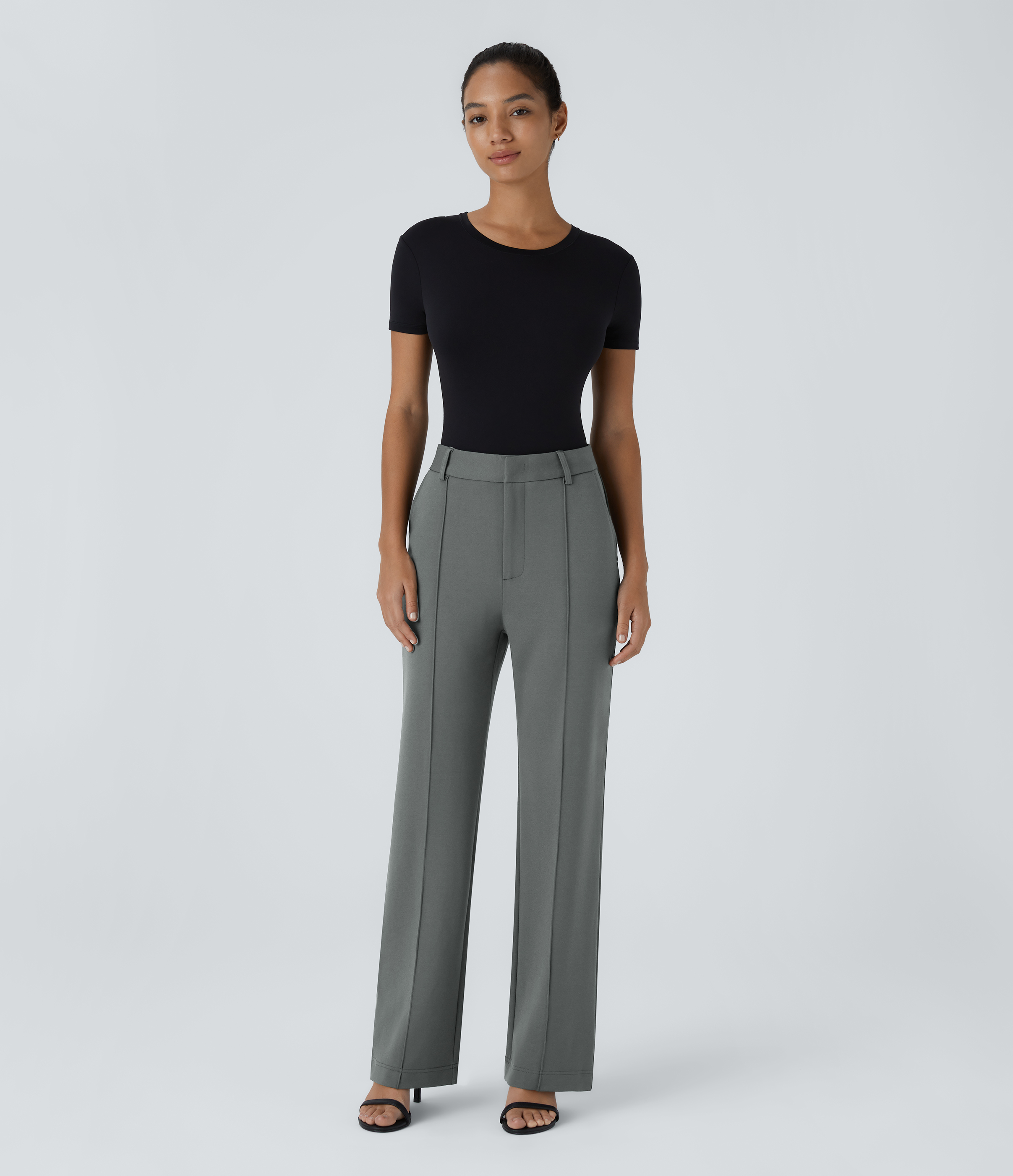 Halara High Waisted Side Pocket Straight Leg Work Suit Pants  - Sedona Sage - L(regular) sweatpants jogger pants stacked sweatpants 