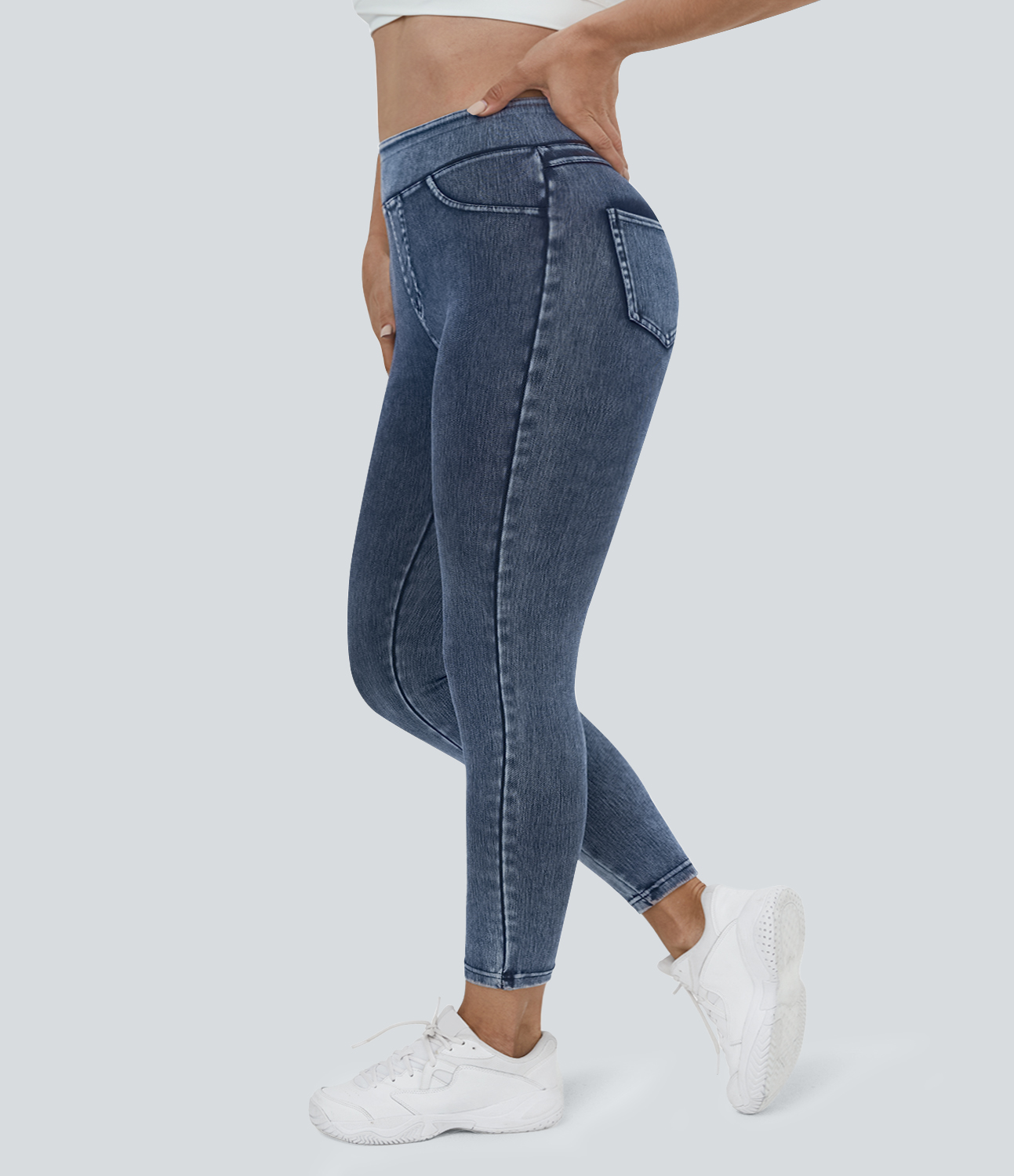 Halara HalaraMagicв„ў High Waisted Back Side Pocket Stretchy Knit Denim Plus Size Casual Leggings  - Key Largo - 2X 