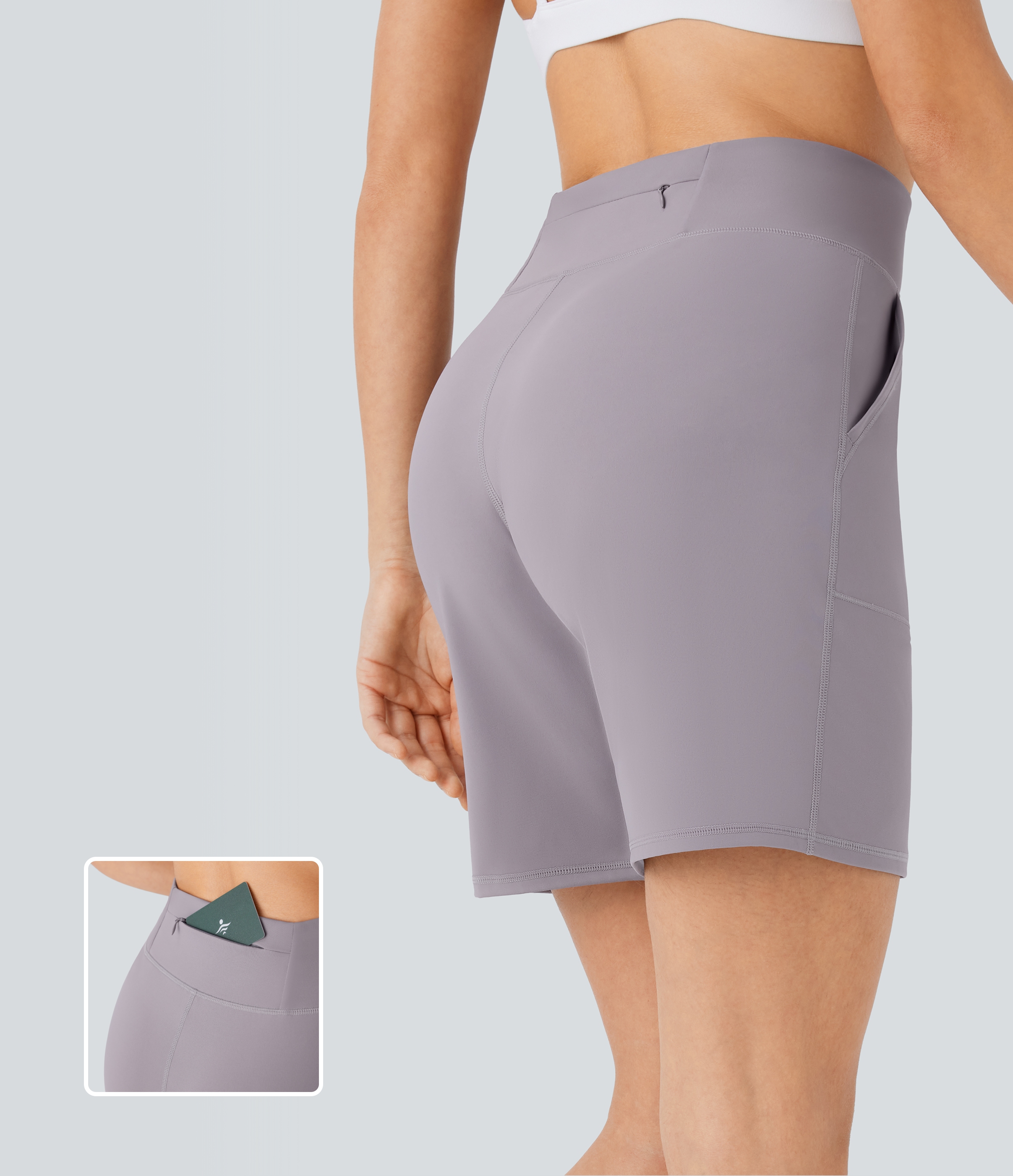 Halara Softlyzeroв„ў Airy High Waisted Multiple Pockets Cool Touch Yoga Shorts 7``-UPF50+ Gym Short - Gull - S booty shorts compression shorts 