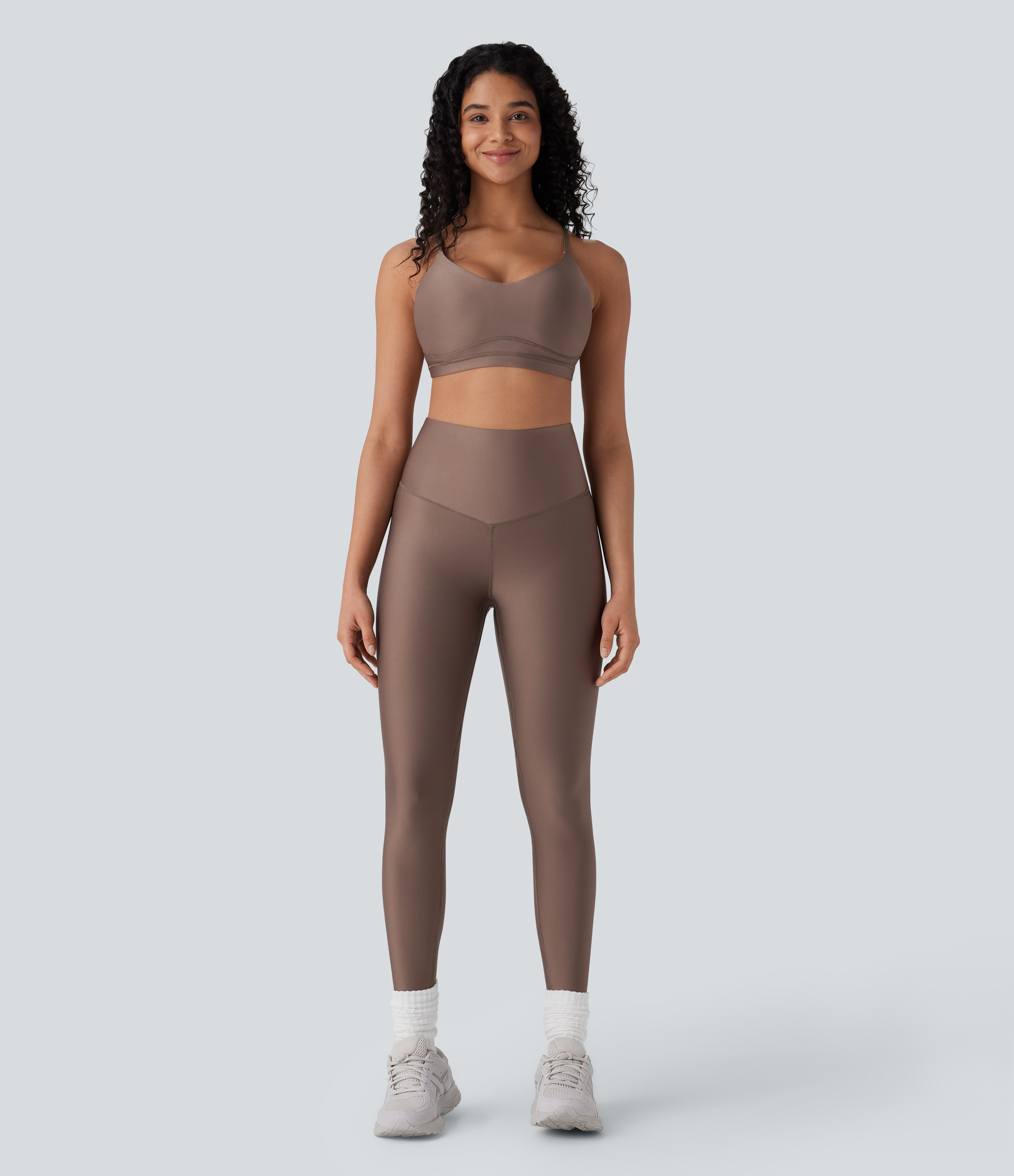 Halara SoCinched High Waisted Tummy Control Reflective Line Back Pocket Sheen Running Leggings  - Hay Brown - XL(7/8) gym leggings 