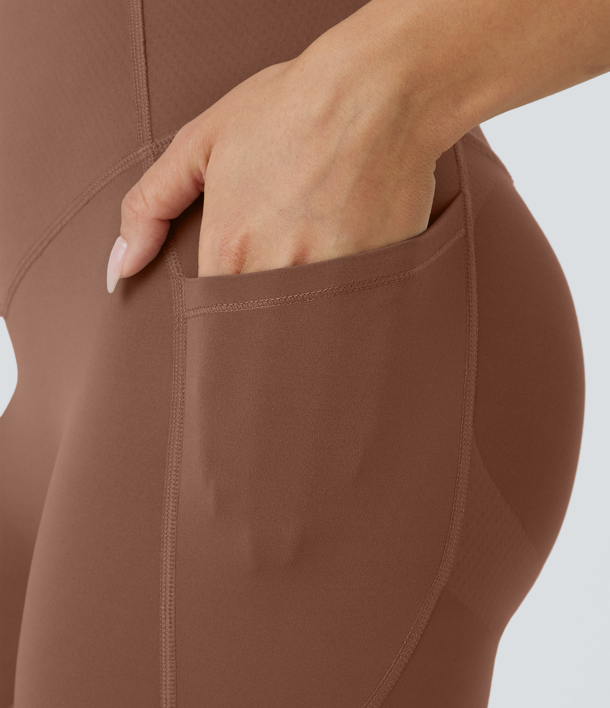Halara SoCinched High Waisted Butt Lifting Tummy Control Side Pocket Shaping Workout UltraSculpt Leggings  - Thick Earthy Brown - M(7/8) 