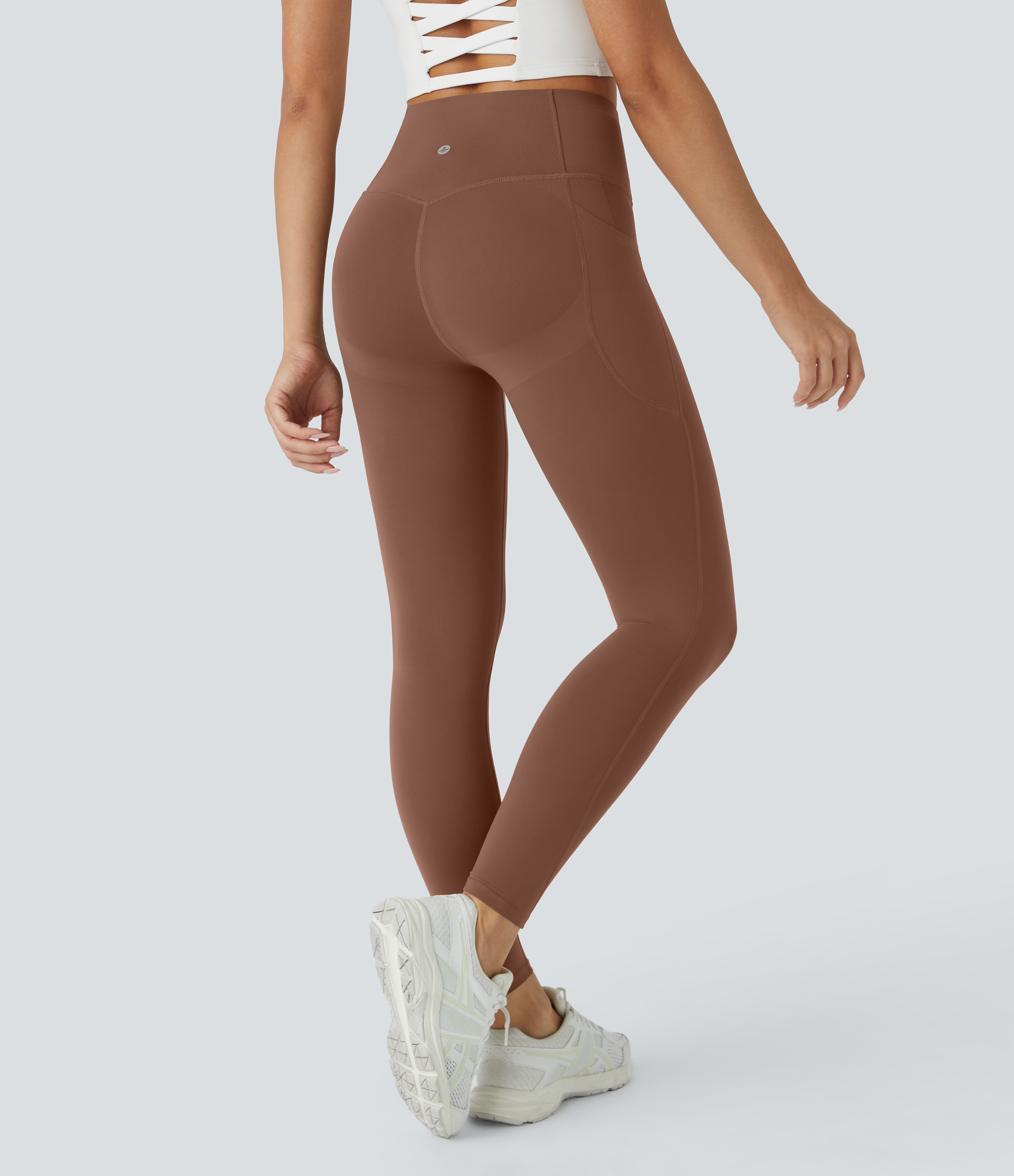 Halara SoCinched High Waisted Butt Lifting Tummy Control Side Pocket Shaping Workout UltraSculpt Leggings  - Thick Earthy Brown - M(7/8) 