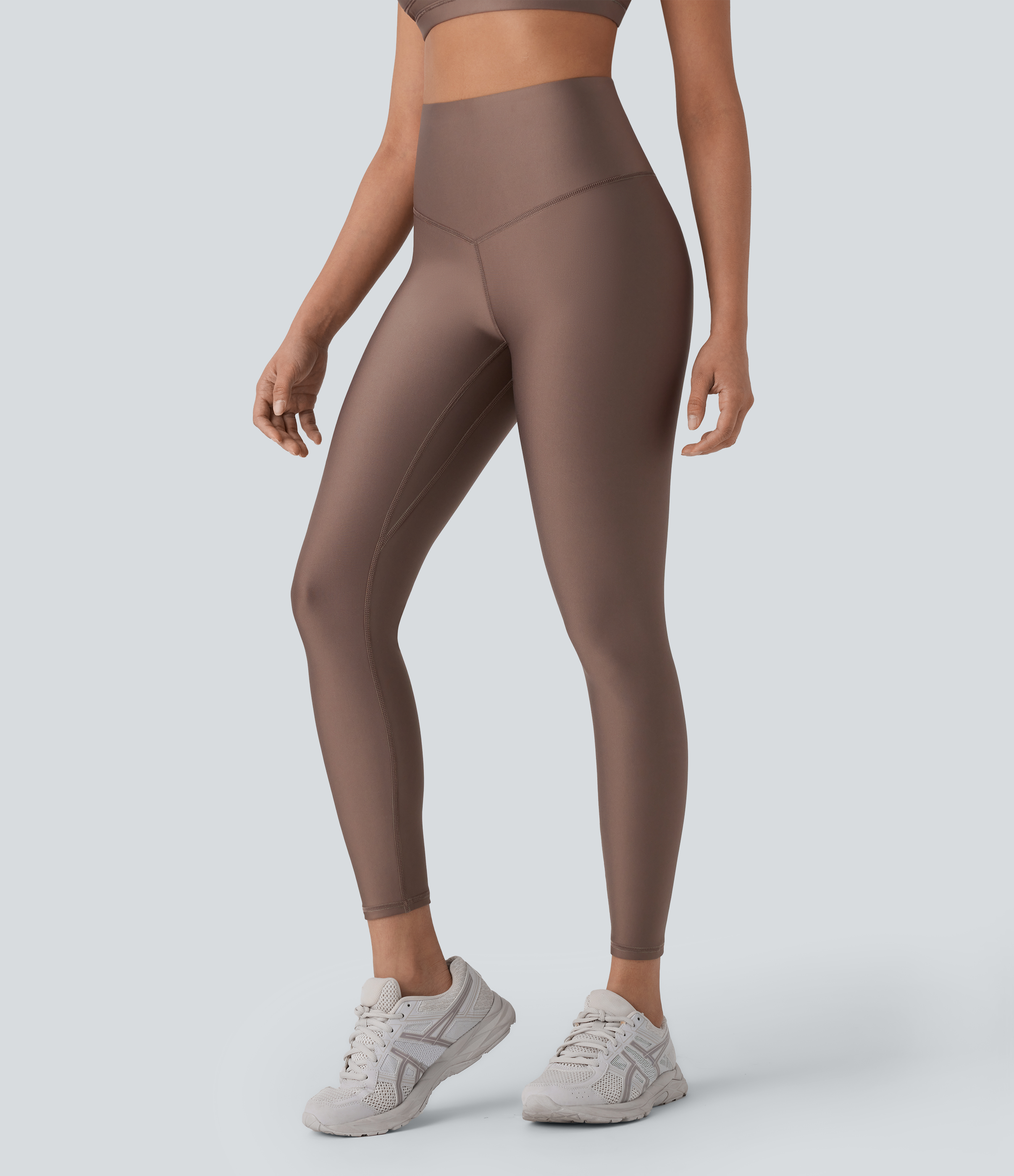 Halara SoCinched High Waisted Tummy Control Reflective Line Back Pocket Sheen Running Leggings  - Hay Brown - XL(7/8) gym leggings 