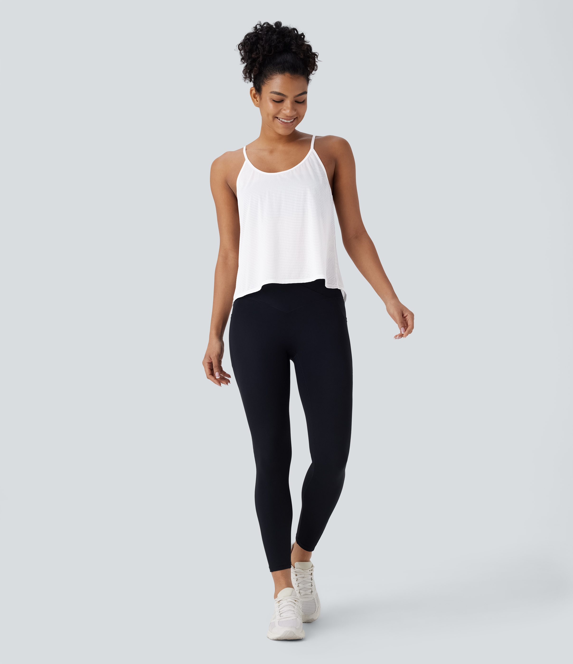 Halara Crisscross Backless Split Hem Yoga Cami Top Tank Top - White - L golf tops halter top tunic tops sleeveless tops backless top 