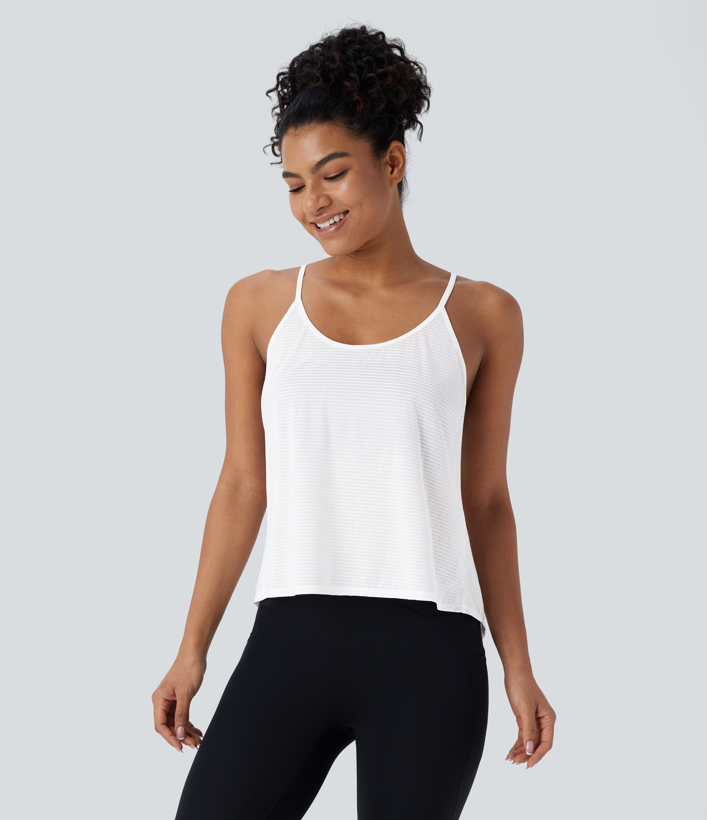 Halara Crisscross Backless Split Hem Yoga Cami Top Tank Top - White - L golf tops halter top tunic tops sleeveless tops backless top 