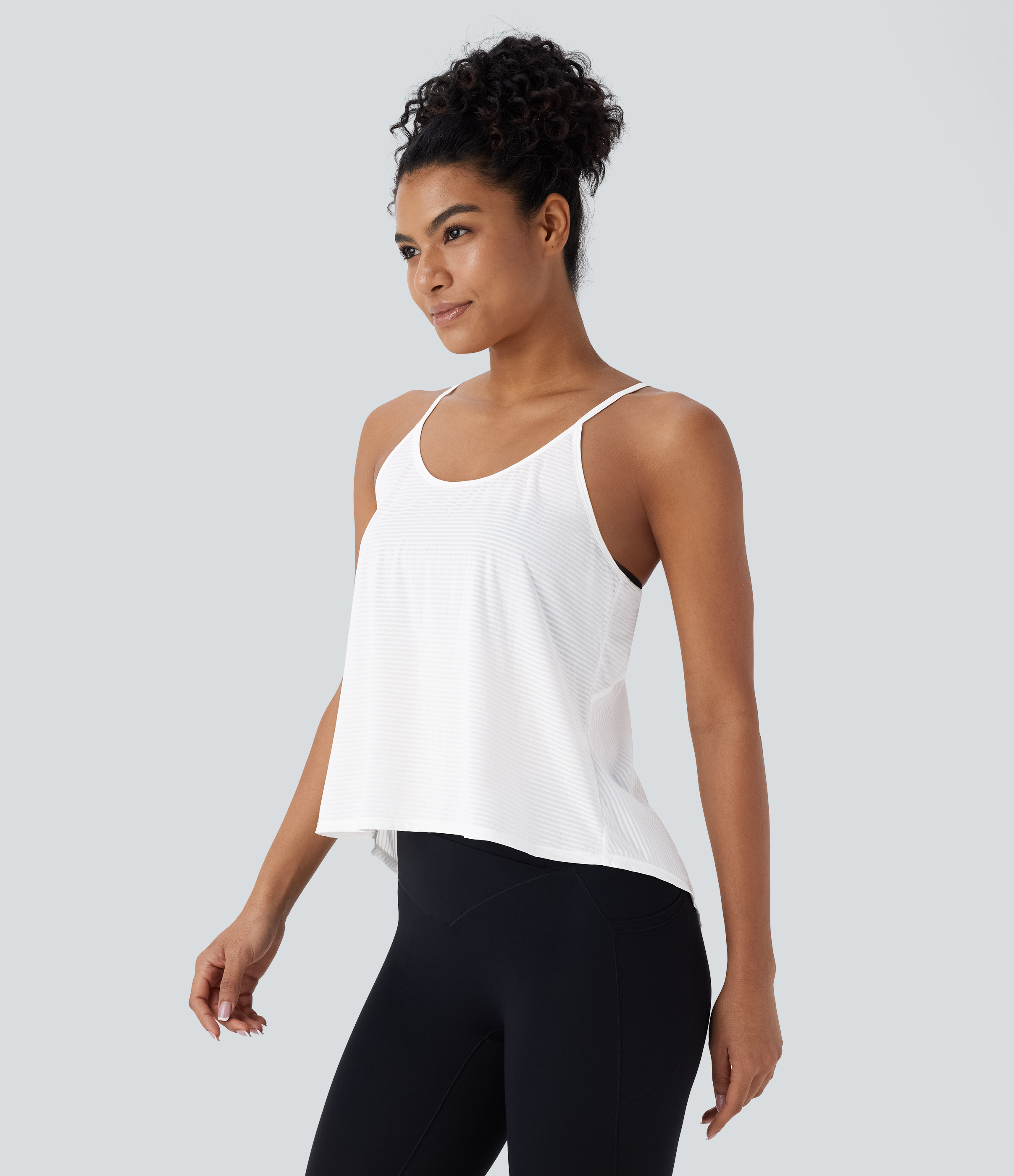 Halara Crisscross Backless Split Hem Yoga Cami Top Tank Top - White - L golf tops halter top tunic tops sleeveless tops backless top 