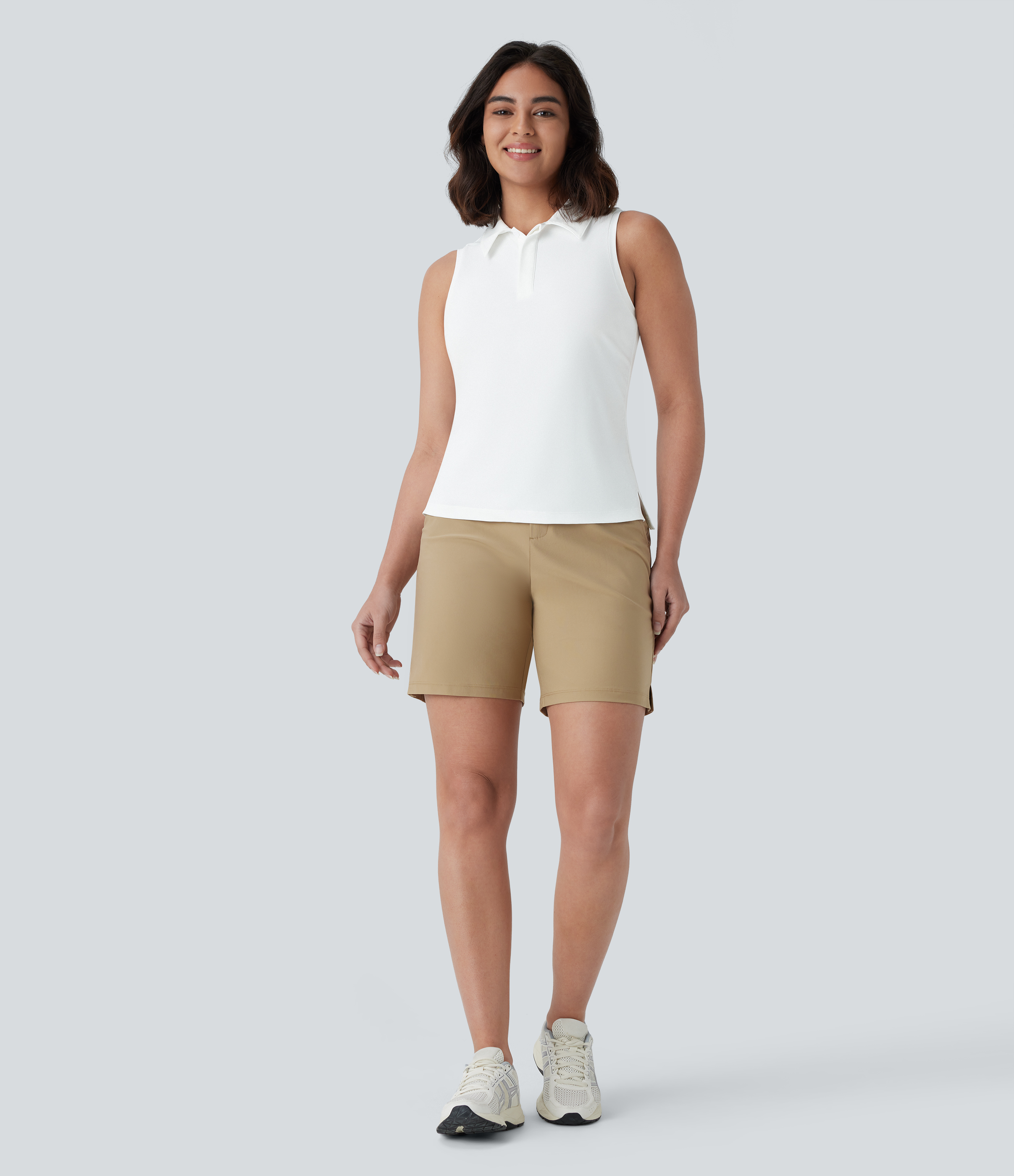 Halara Lightweight Polo Neck Split Hem Golf Tank Top Tank Top - White - XS golf tops halter top tunic tops sleeveless tops backless top 