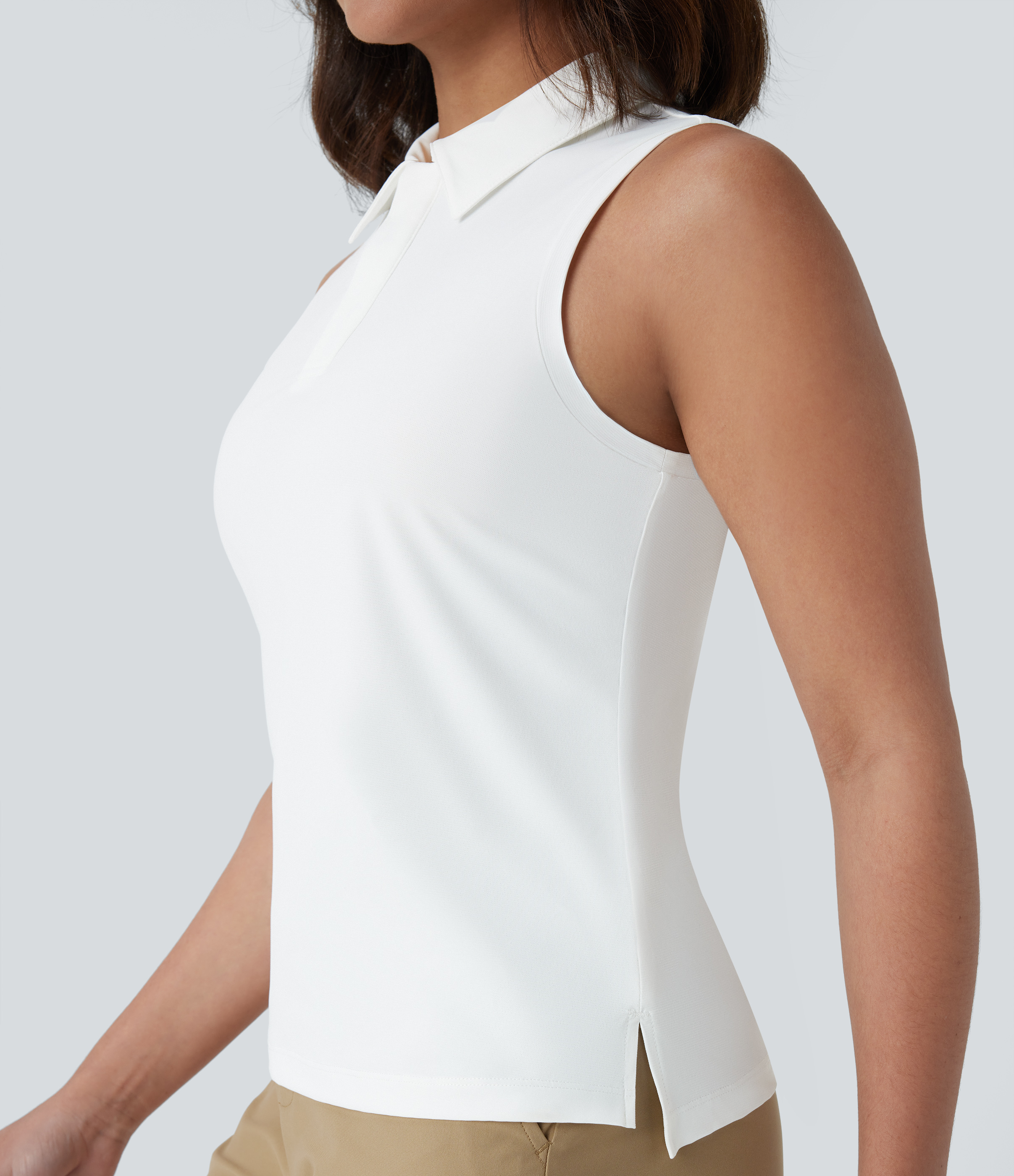Halara Lightweight Polo Neck Split Hem Golf Tank Top Tank Top - White - XS golf tops halter top tunic tops sleeveless tops backless top 