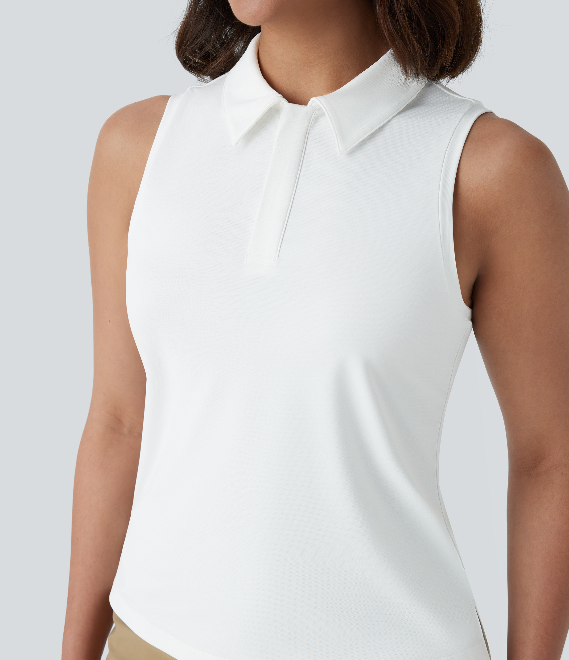 Halara Lightweight Polo Neck Split Hem Golf Tank Top Tank Top - White - XS golf tops halter top tunic tops sleeveless tops backless top 