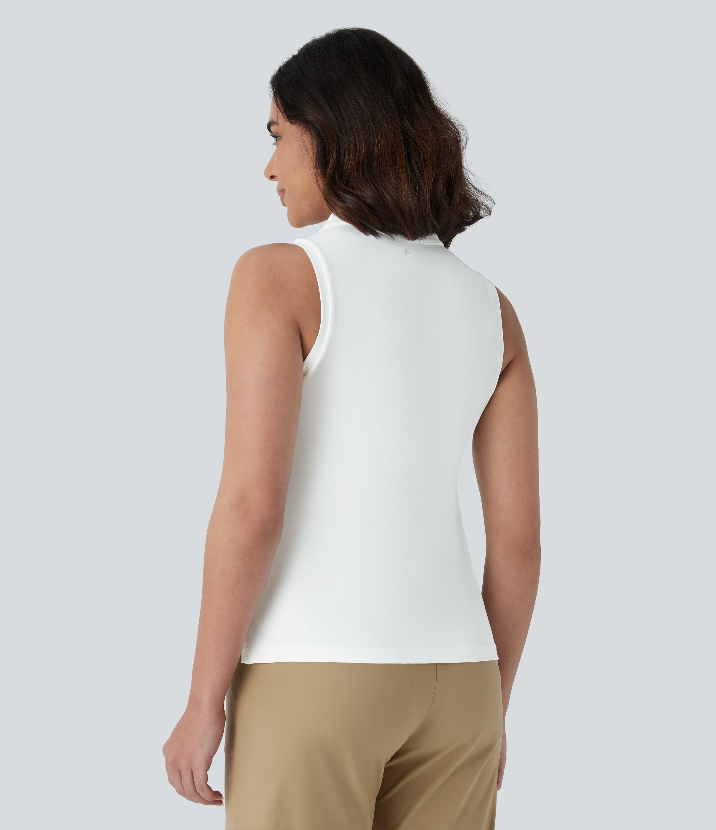Halara Lightweight Polo Neck Split Hem Golf Tank Top Tank Top - White - XS golf tops halter top tunic tops sleeveless tops backless top 