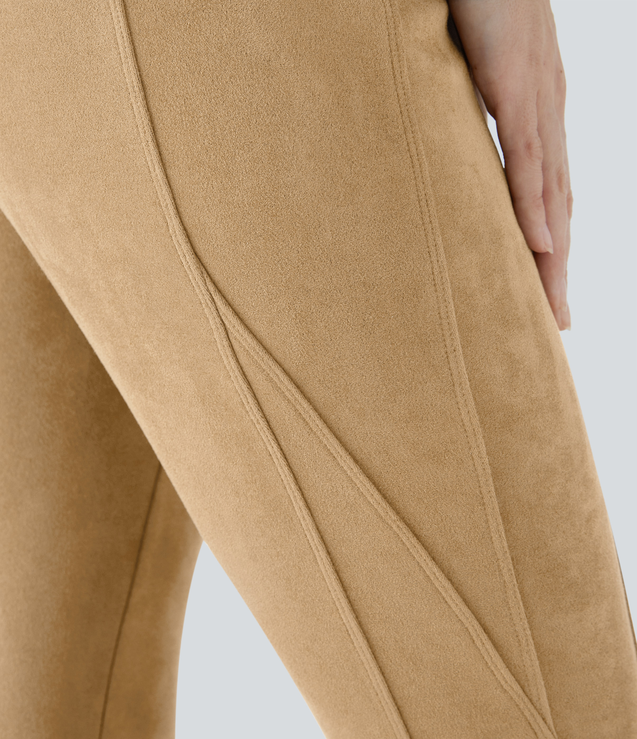 Halara High Waisted Tummy Control Side Pocket Suede Casual Leggings  - Marzipan - XS(7/8) gym leggings leggings with pockets 