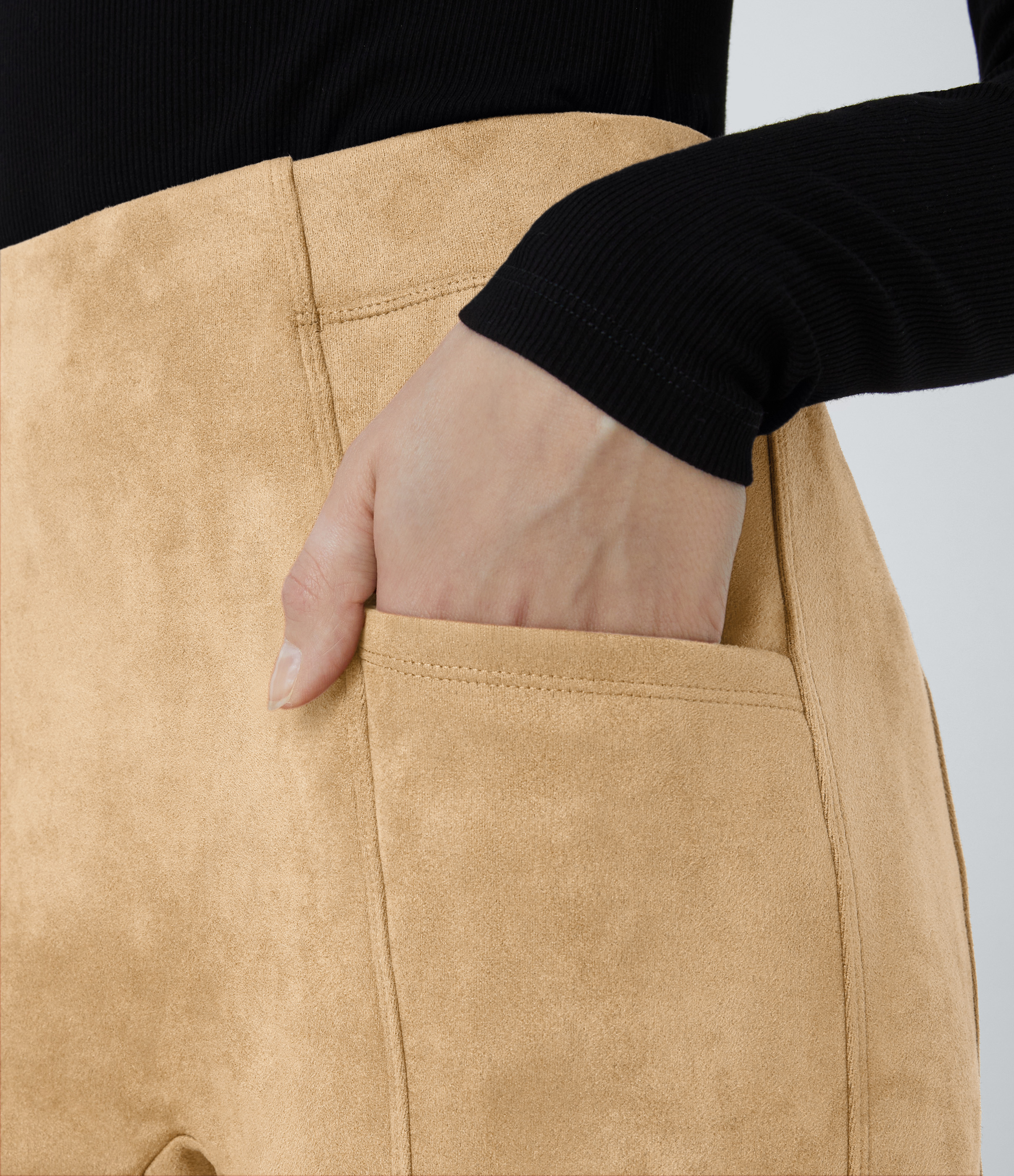 Halara High Waisted Tummy Control Side Pocket Suede Casual Leggings  - Marzipan - XS(7/8) gym leggings leggings with pockets 