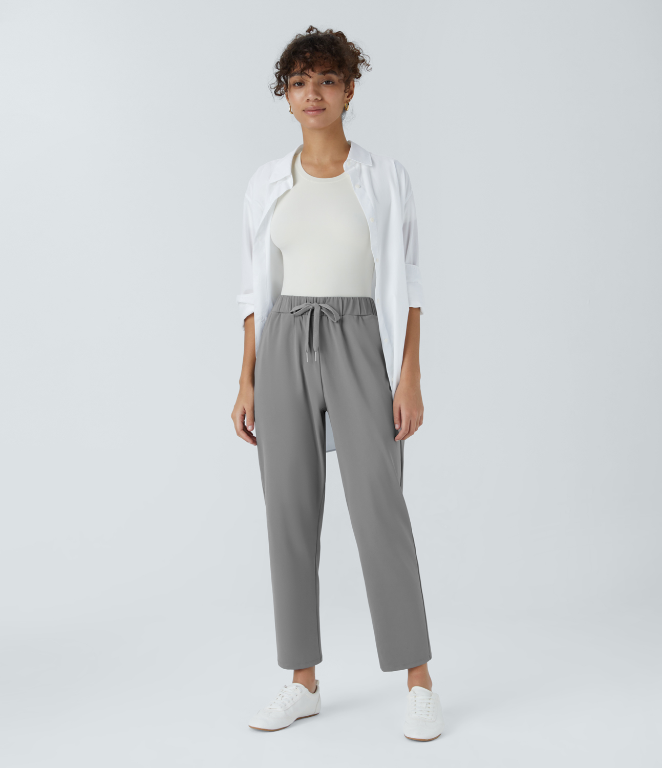 Halara HalaraFlexв„ў Mid Rise Drawstring Side Pocket Work Pants  - Silent Storm - M(regular) sweatpants jogger pants stacked sweatpants 