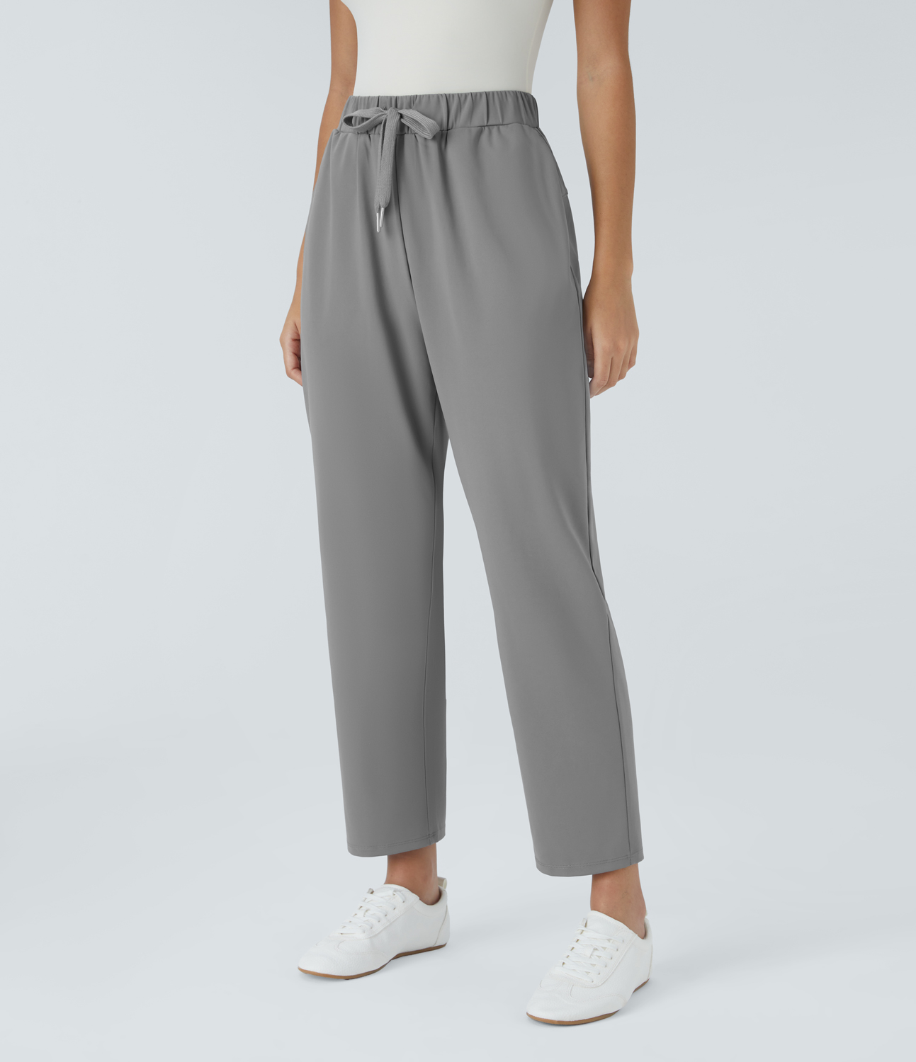 Halara HalaraFlexв„ў Mid Rise Drawstring Side Pocket Work Pants  - Silent Storm - M(regular) sweatpants jogger pants stacked sweatpants 