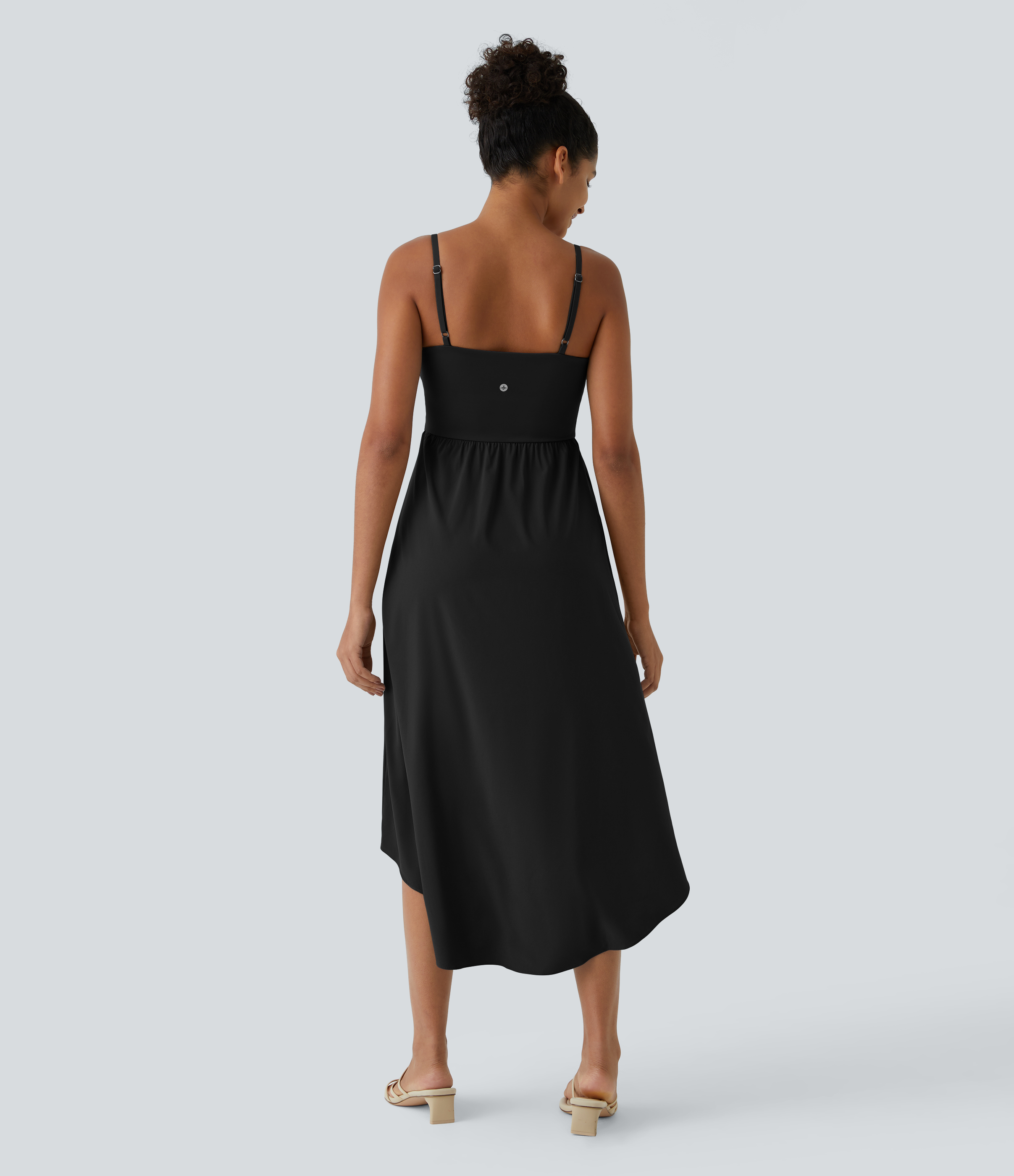 Halara Breezefulв„ў Backless Asymmetric Crossover Hem 2-Piece Side Pocket Flowy Midi Quick Dry Casual Dress Casual Dress - Black - S slip dress 