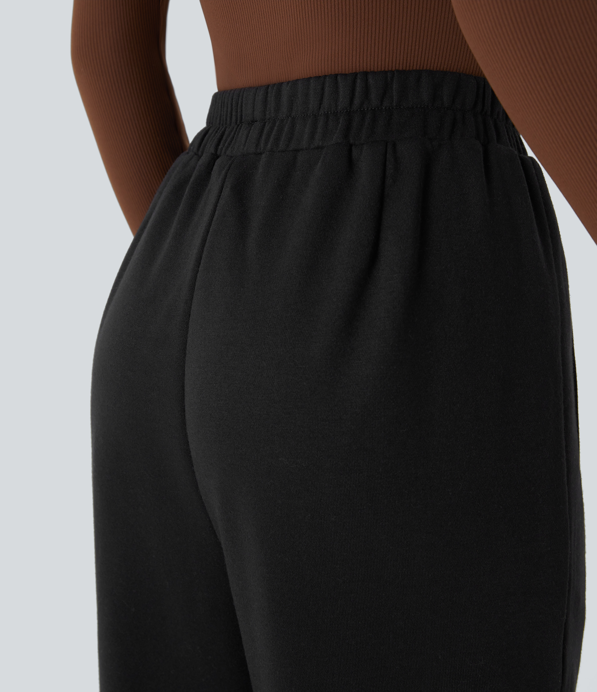 Halara High Waisted Side Pocket Fleece Casual Joggers  - Black - L(regular) 