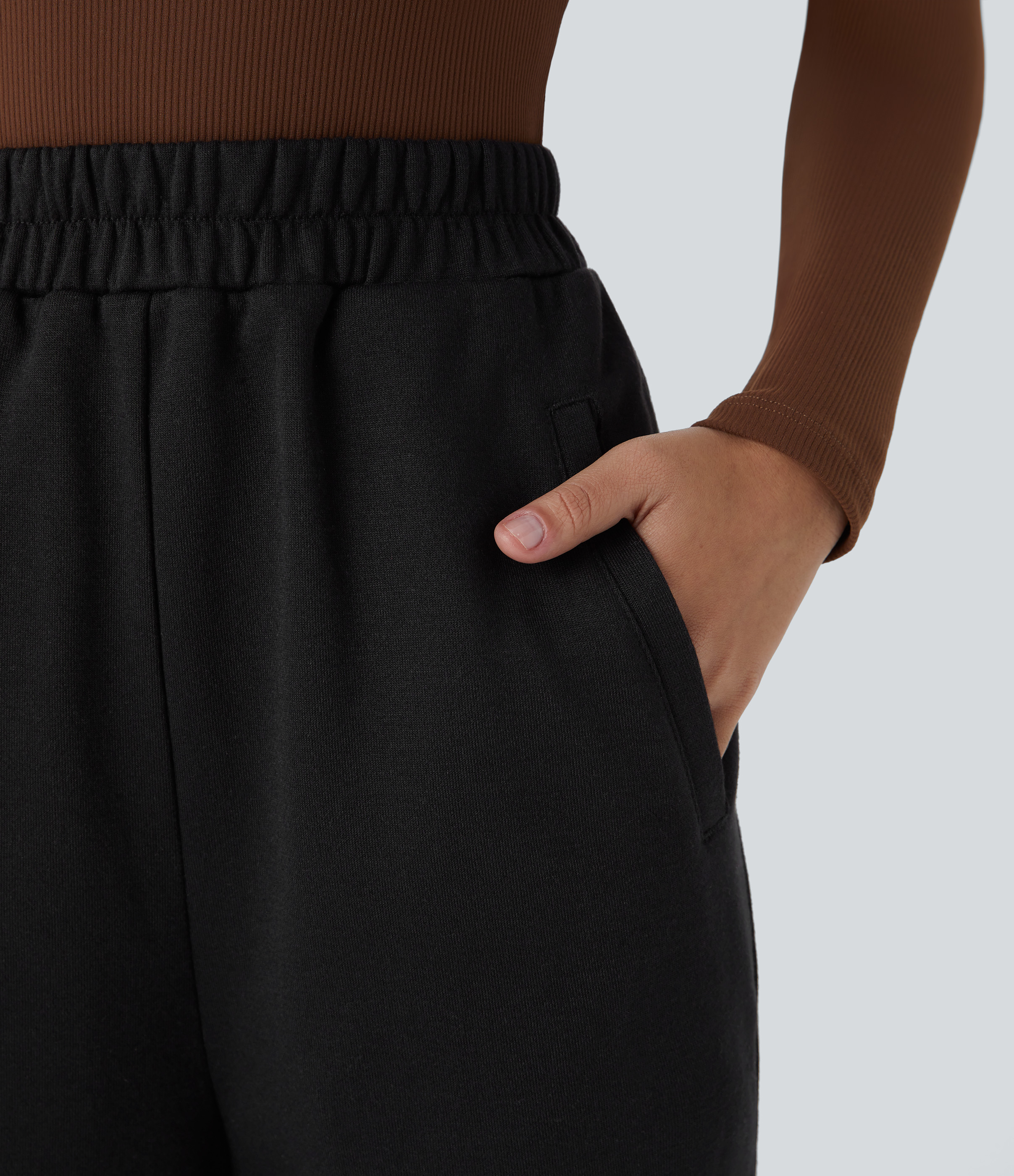 Halara High Waisted Side Pocket Fleece Casual Joggers  - Black - L(regular) 