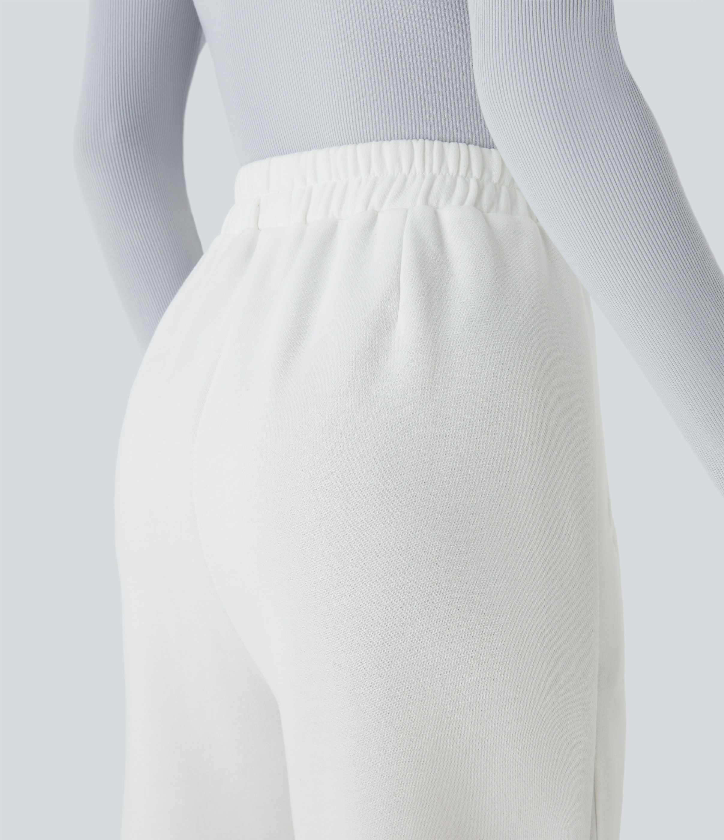 Halara High Waisted Side Pocket Fleece Casual Joggers  - White - S(regular) 