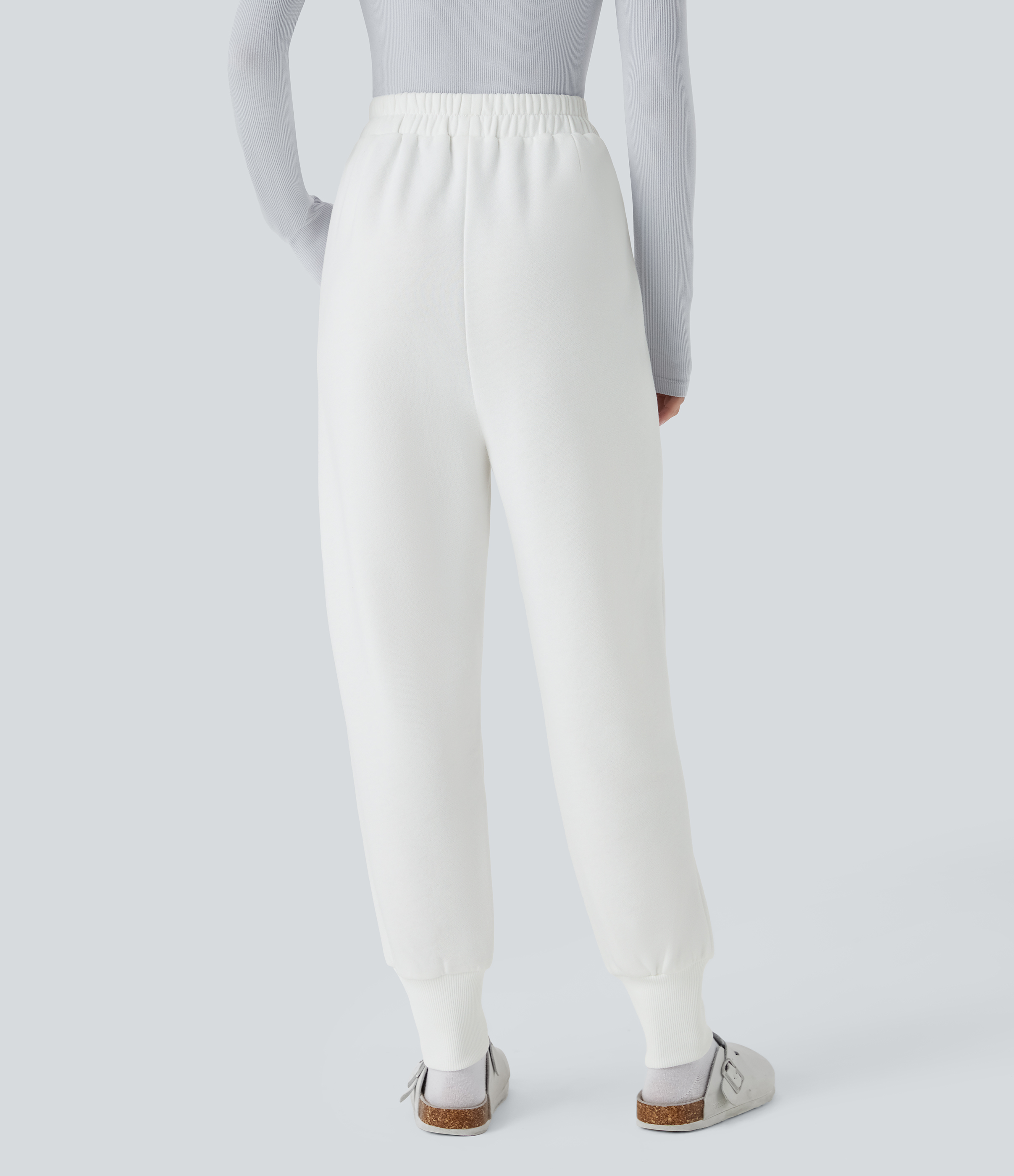Halara High Waisted Side Pocket Fleece Casual Joggers  - White - S(regular) 