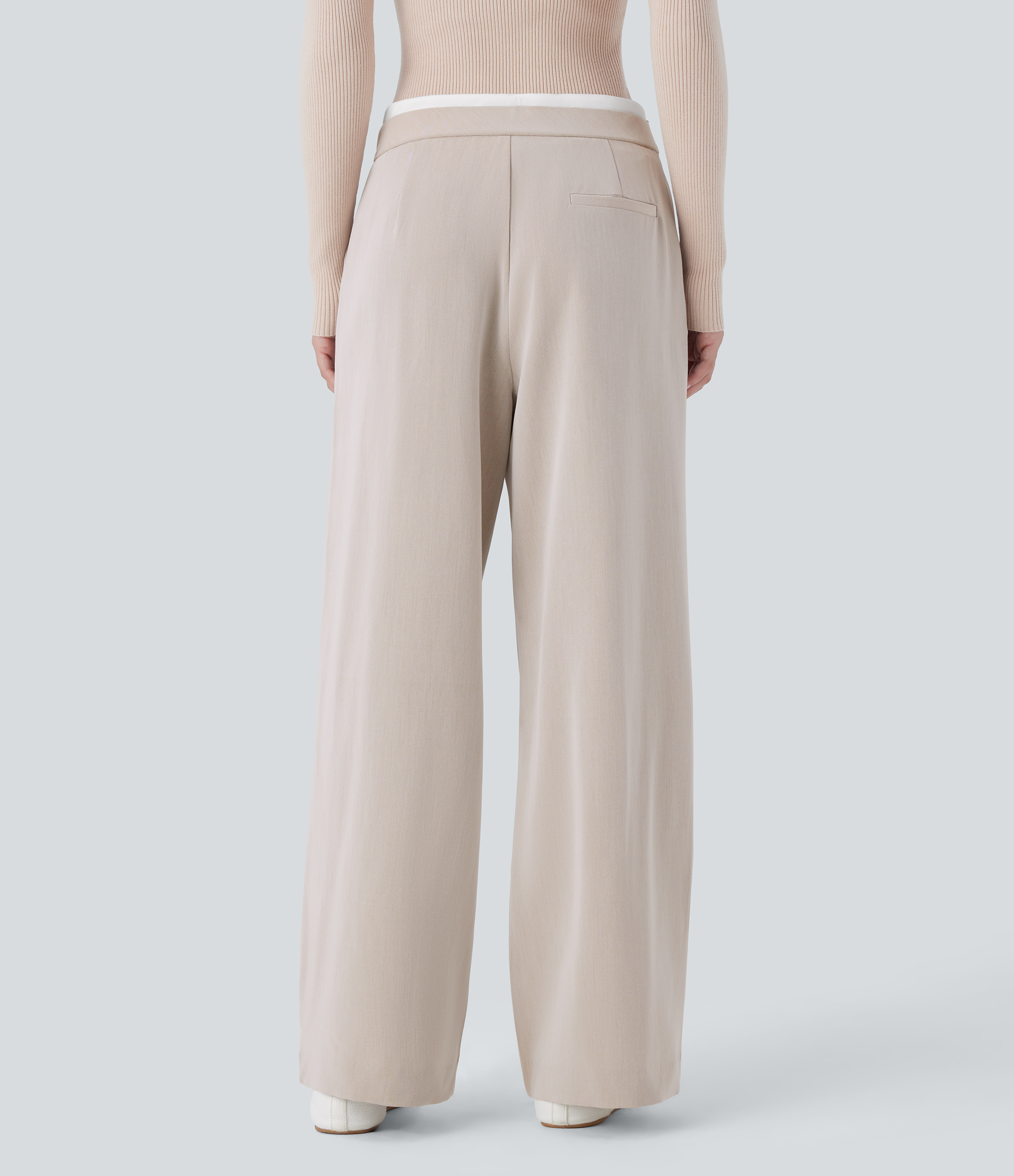 Halara Double-Layer Color Block Low Rise Drawstring Invisible Zipper Side Pocket Wide Leg Casual Pants  - Gray Morn - XL(regular) sweatpants 