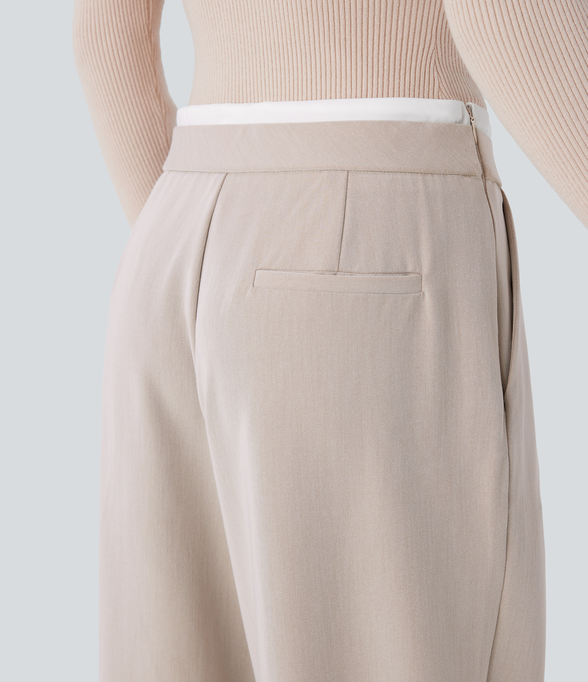 Halara Double-Layer Color Block Low Rise Drawstring Invisible Zipper Side Pocket Wide Leg Casual Pants  - Gray Morn - XL(regular) sweatpants 