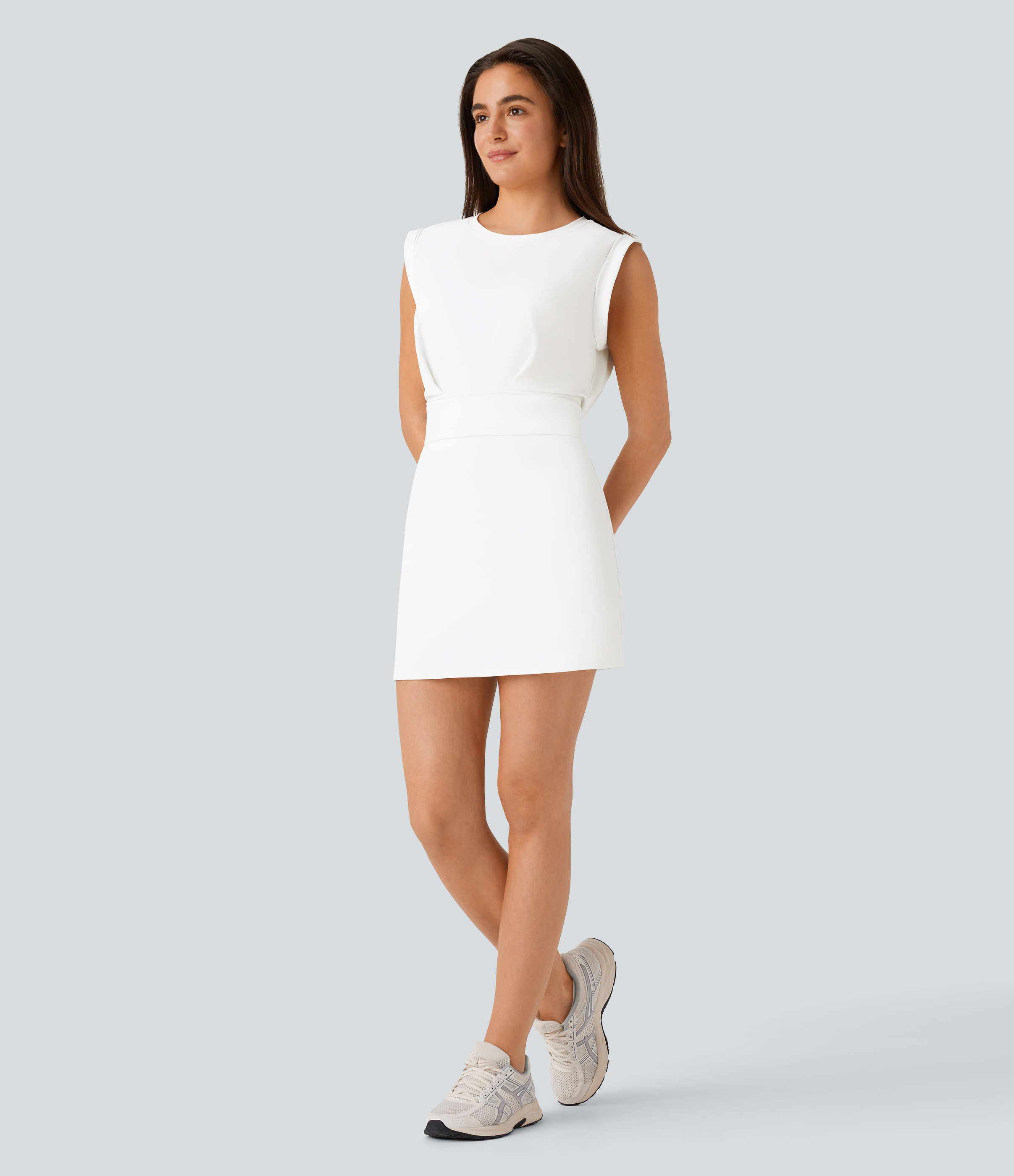 Halara Softlyzeroв„ў QuickDry Sleeveless Plicated 2-Piece Set Side Pocket Mini Quick Dry Pickleball Active Dress Workout Dress - White - XL 